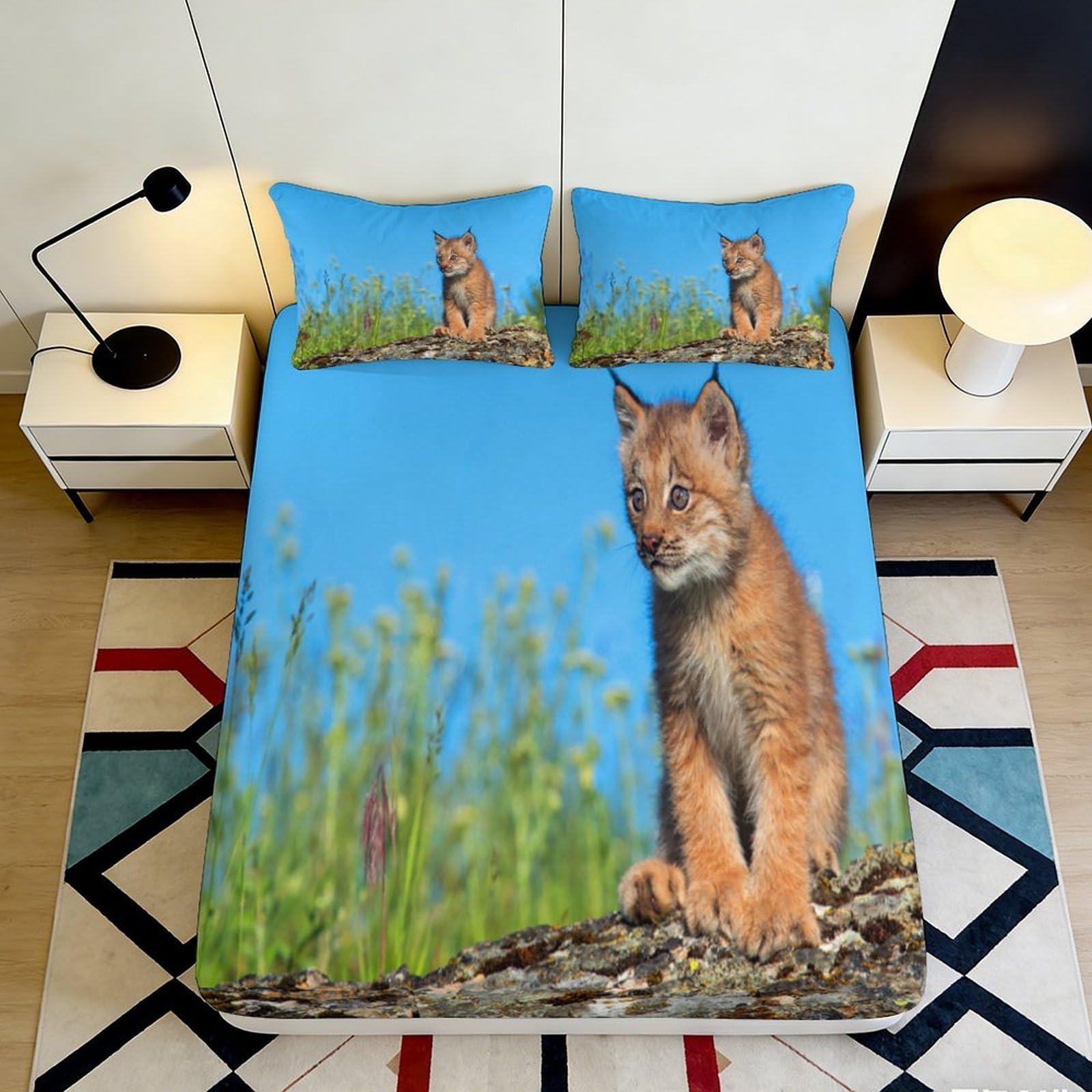 Jqzkxnhpbr Style-4 3D Printed Wild Lynx Fitted Sheet Microfiber Soft Anti-Slip Meadow Forest Bed Cover For Bedroom Decor 90X200x25cm