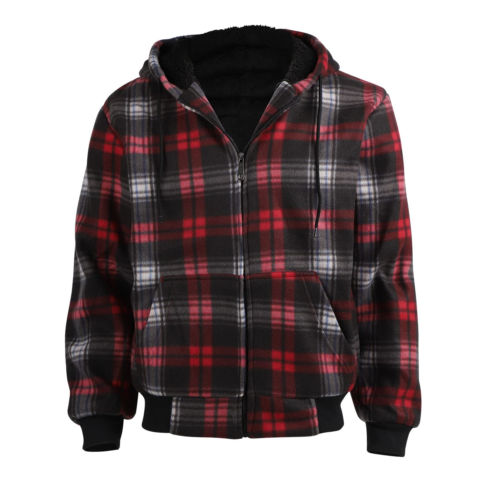 TanBridge Sherpa Fleece Lined Hoodie Big and Tall Plaid Flannel Jacket Winter Coats for Men Zip Up Winter Warm Sweatshirts
