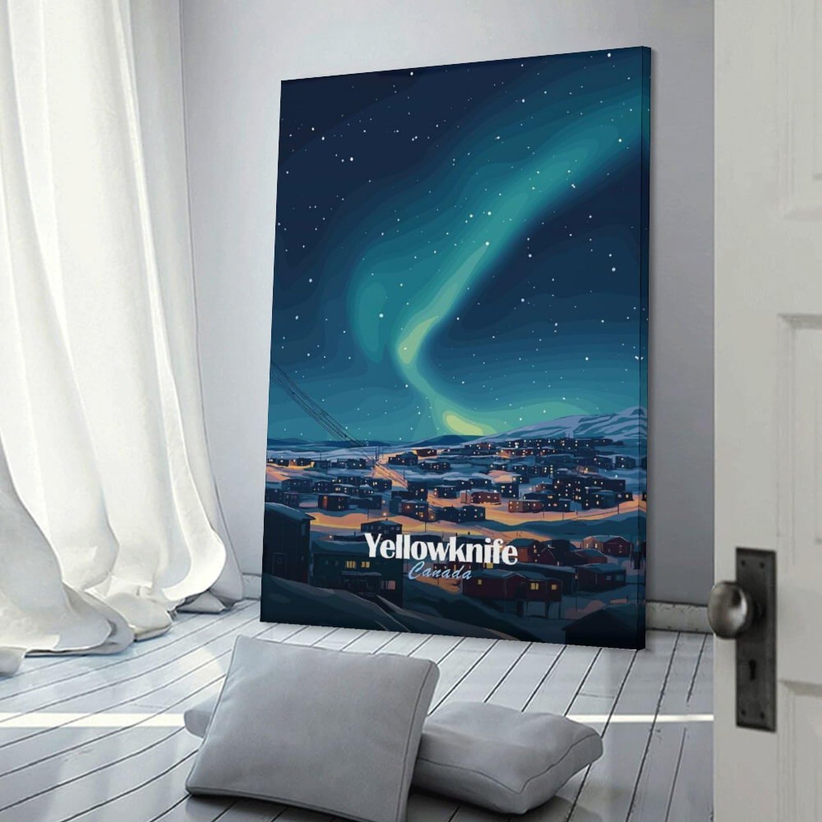 Junmoney Yellowknife Aurora Borealis Decorative Canvas Print, 20x30inch(50x75cm), for Gallery Wall Decor And Room Displays, Wall Decor Suited to Curated Displays