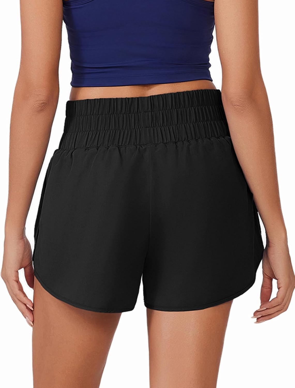 PINSPARK Women's 2 in 1 Running Shorts High Waist Athletic Workout Short Quick Dry Anti-Chafe Liner Short with Zipper Pockets - Image 2