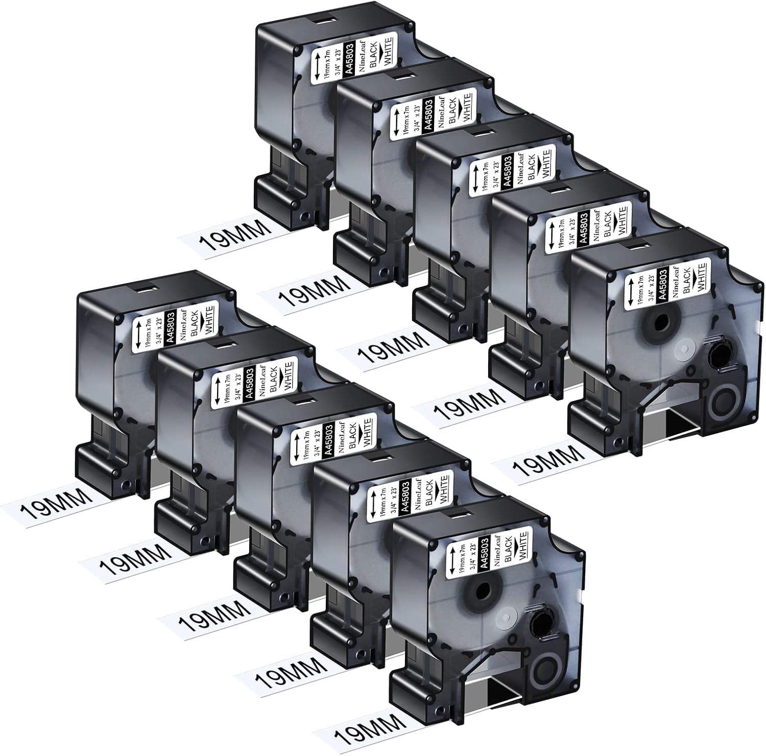 10PK 19mm Black on White Tape Compatible for DYMO D1 Label Tape 45803 S0720830 3/4" x 23ft for Dymo Label Maker Refills LabelManager 300 350D 400 420P 500TS LabelPoint 300 LabelWriter 450 DUO