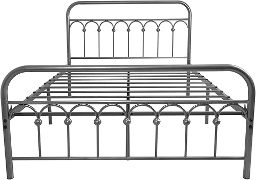 Miniatura 71 de 1730 1710 1707. Marco de cama de metal, tamaño queen, con cabecera vintage y base de plataforma con pie de cama, de hierro forjado. Negro -,Marrón