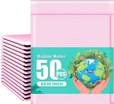 PowerKing Pink Bubble Mailers 8x10 Inch Padded Envelopes 50 Pack
