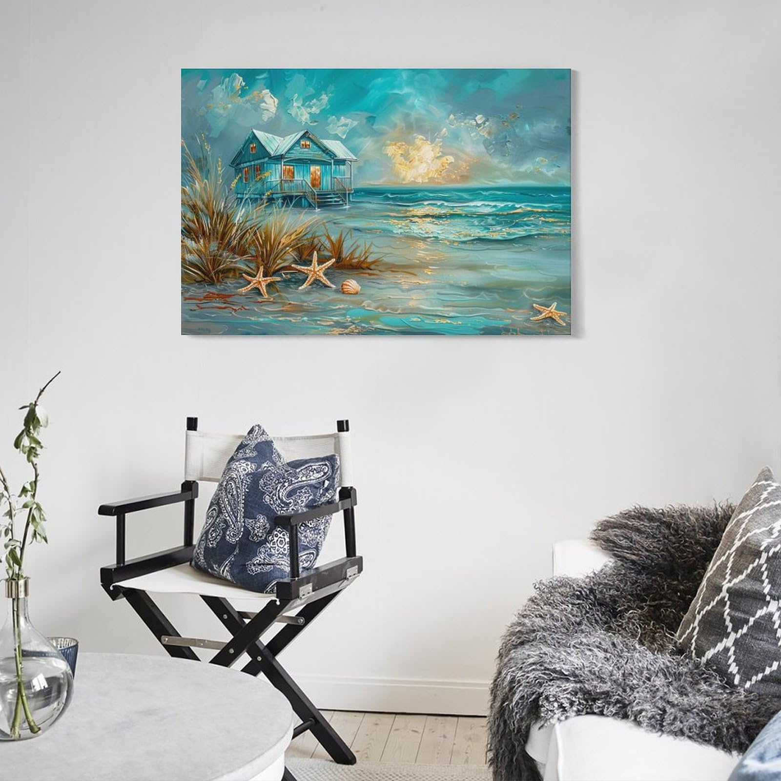 Amazon.co.jp: 絵画 ビーチの小さな家の美しい景色インテリア 絵画