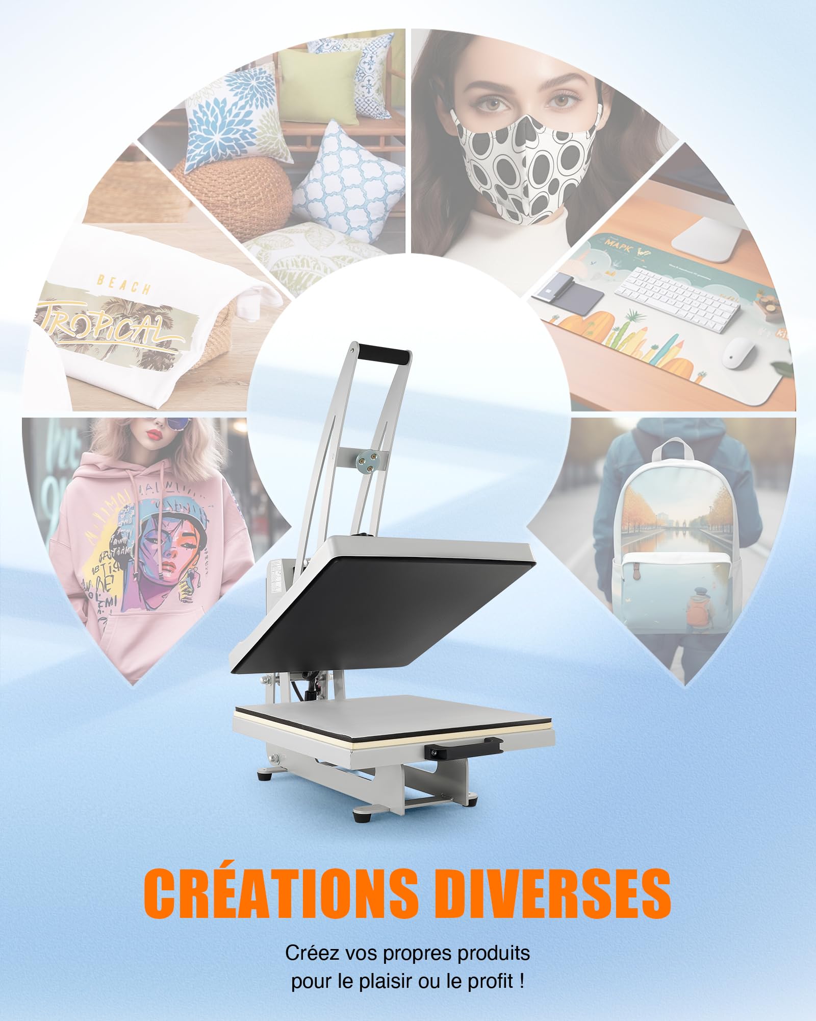 CREWORKS 40x50cm Autopress Machine de Presse à Chaud Automatique 2200W avec Base Coulissante Transfert de Chaleur à Domicile pour T-shirts Sacs Tapis de Souris Cadeaux Charité Entreprise