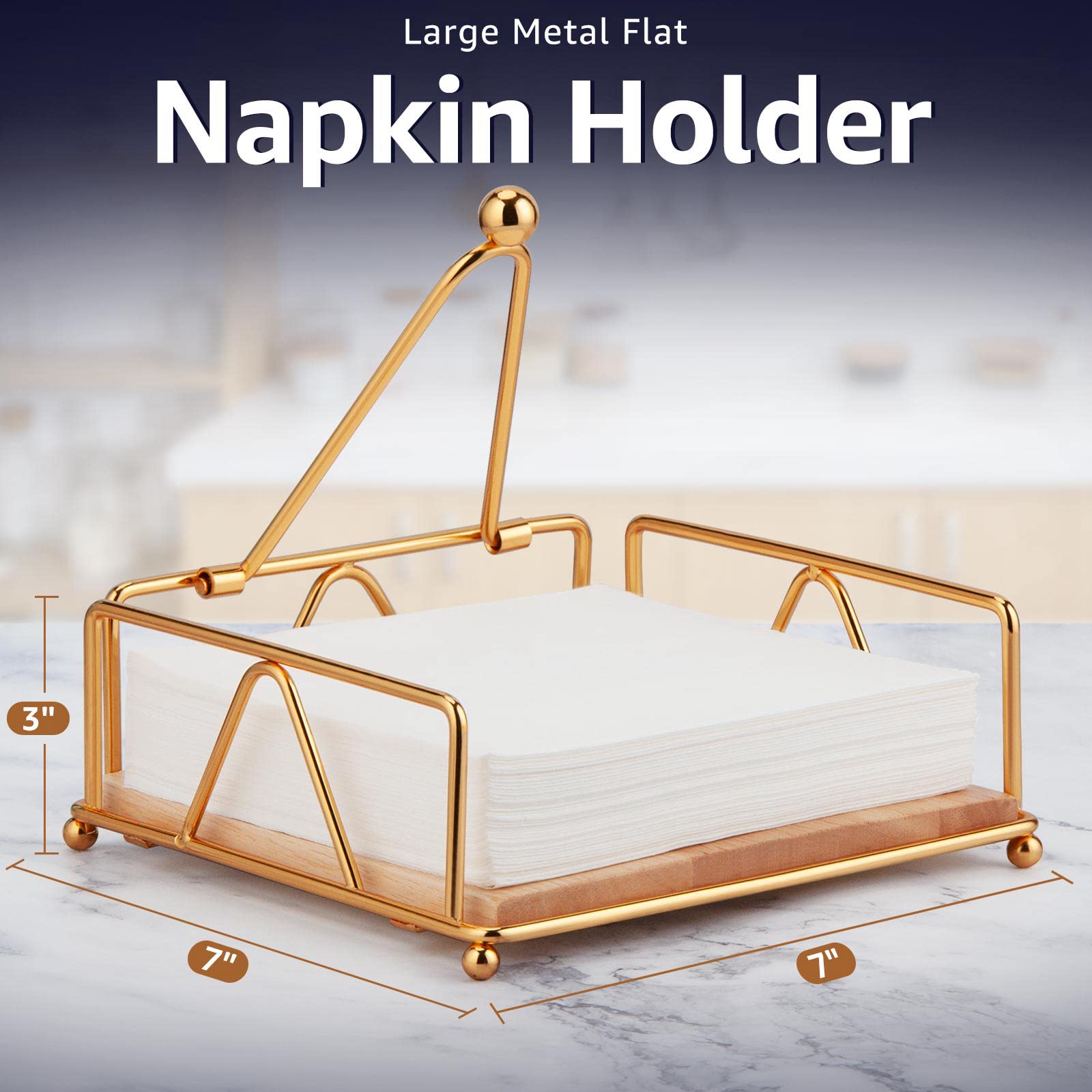 MOLEDINO Paper Napkin/Serviette Holder with Weighted Bar Wooden Base for Dining Table,Metal Cocktail Bar Napkin Holder Dispender for Restaurant Eatery Outdoor BBQ Party (Gold) - Image 2
