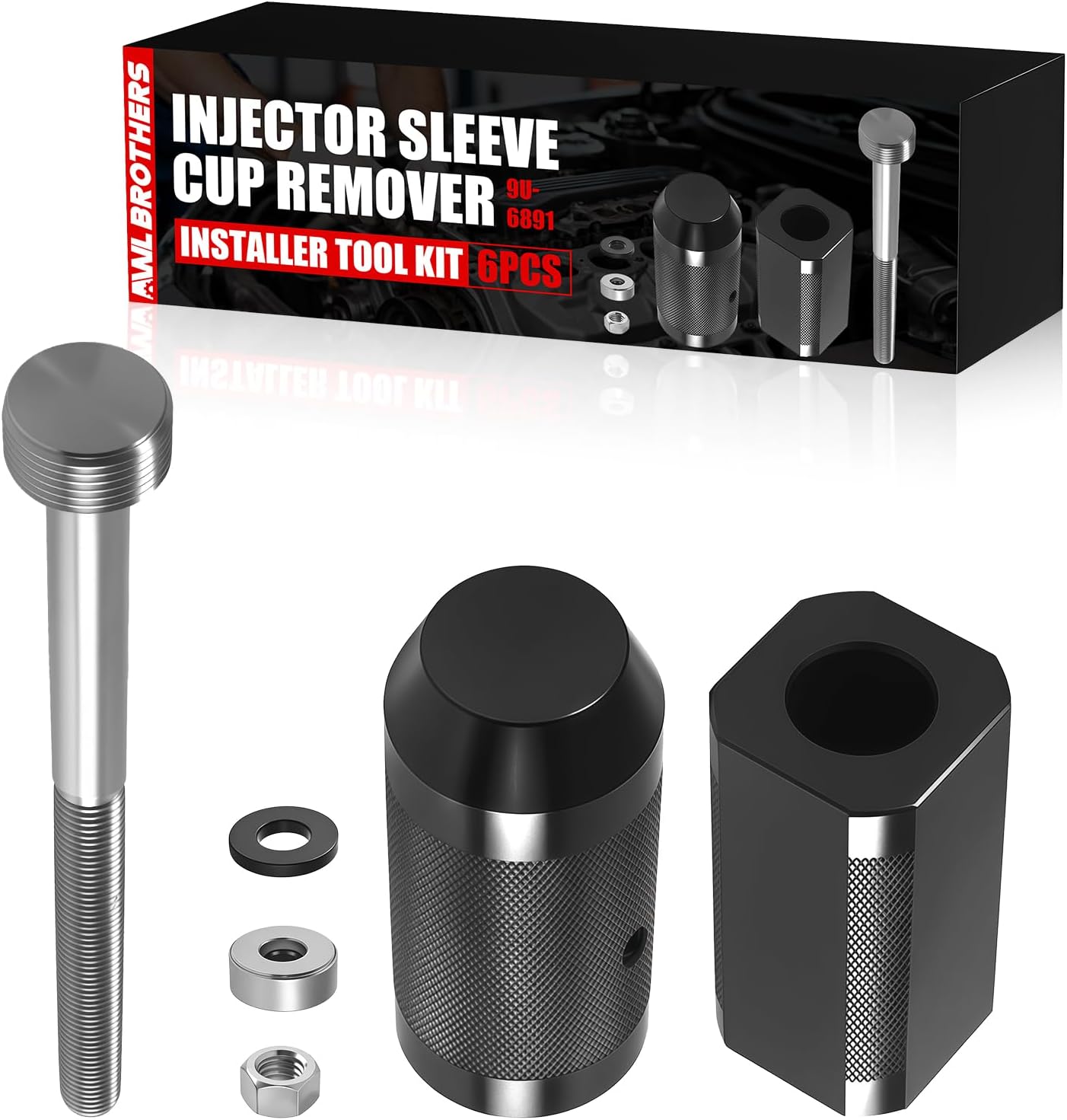 9U-6891 Injector Sleeve Remover & Installer Set + 9U-7227 Injector Height Tool + J-38587-A Barring Socket Kit (8-PC) – Compatible with Caterpillar 3406E, C15, C16 Diesel Engines