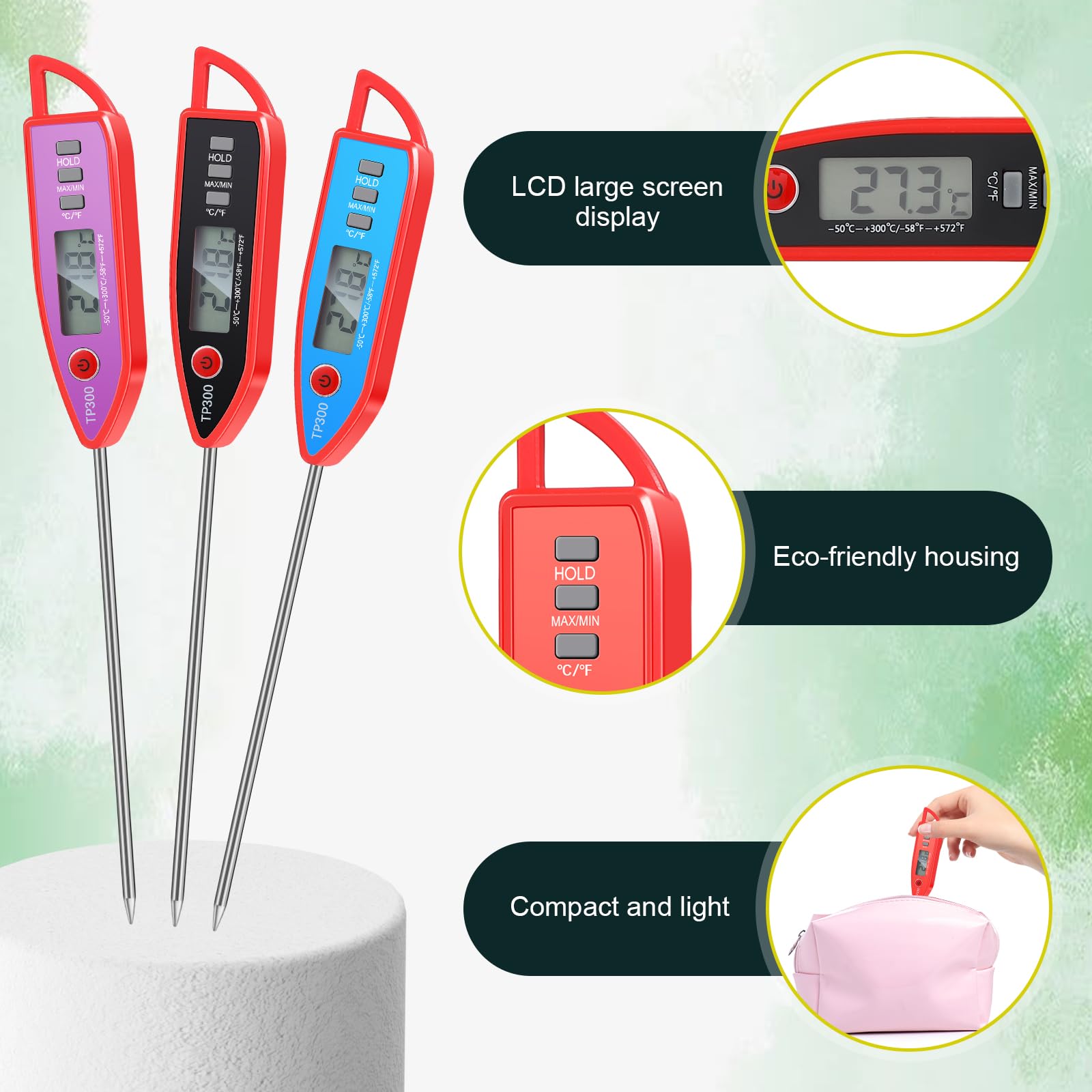 Copkim Lot de 10 thermomètres alimentaires étanches pour eau, liquide, bougie et cuisson de la viande avec longue sonde Thermomètre à lecture instantanée pour cuisine, barbecue, grill, bonbons (rouge)