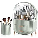 CANITORON Makeup Organizer with 2 Drawers and Brush Storage Box, Cosmetic Display Case for Vanity and Bathroom Countertop Storage (Sage Green)