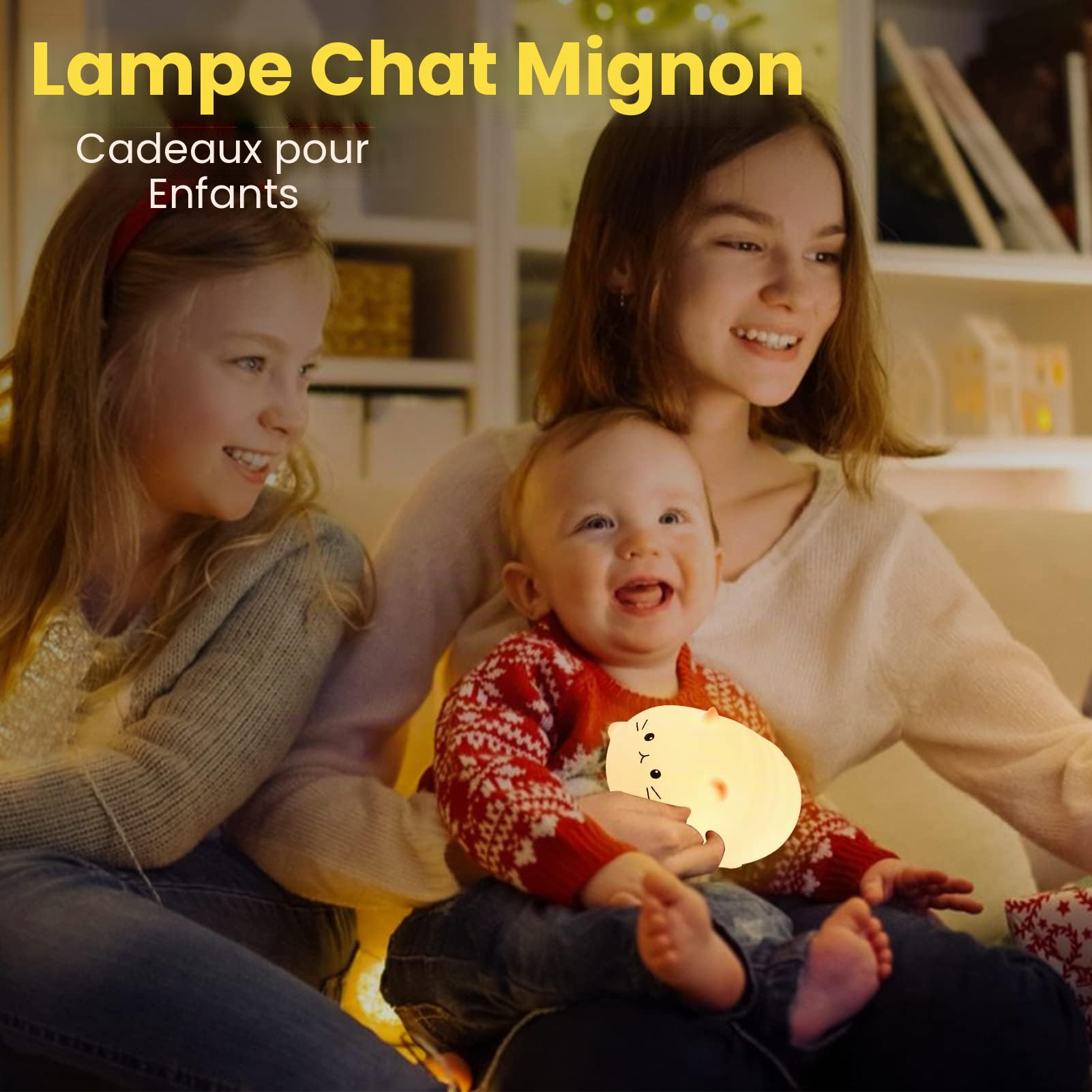 LOVERUIS Veilleuse Enfant, Veilleuse Bébé Lampe de Chevet, Contrôle Tactile 7 Couleurs Chats Veilleuse Kawaii, Veilleuse Enfant Rechargeable Cadeau Bebe Fille
