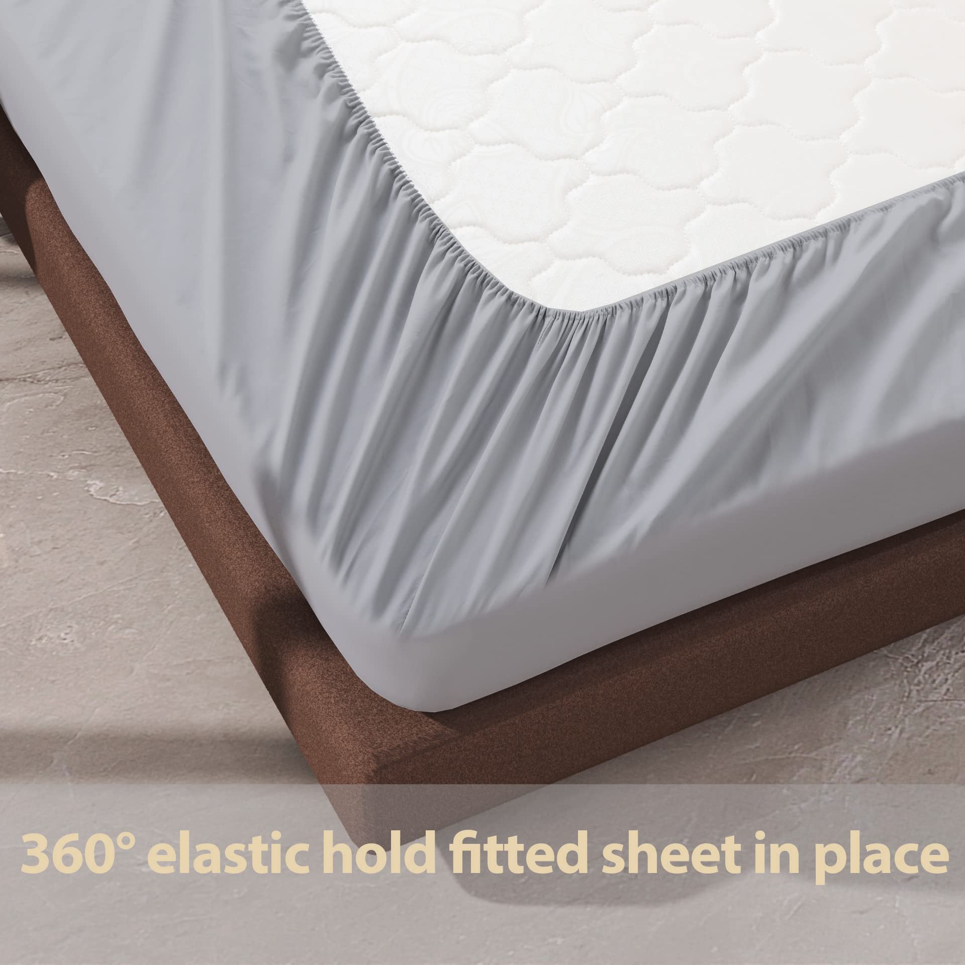 Prześcieradło ze 100% egipskiej bawełny w rozmiarze queen size, szare, gęstość splotu 600, głęboka kieszeń 20–40 cm, miękkie i elastyczne prześcieradło dolne z satynowego splotu do hotelu i domu,