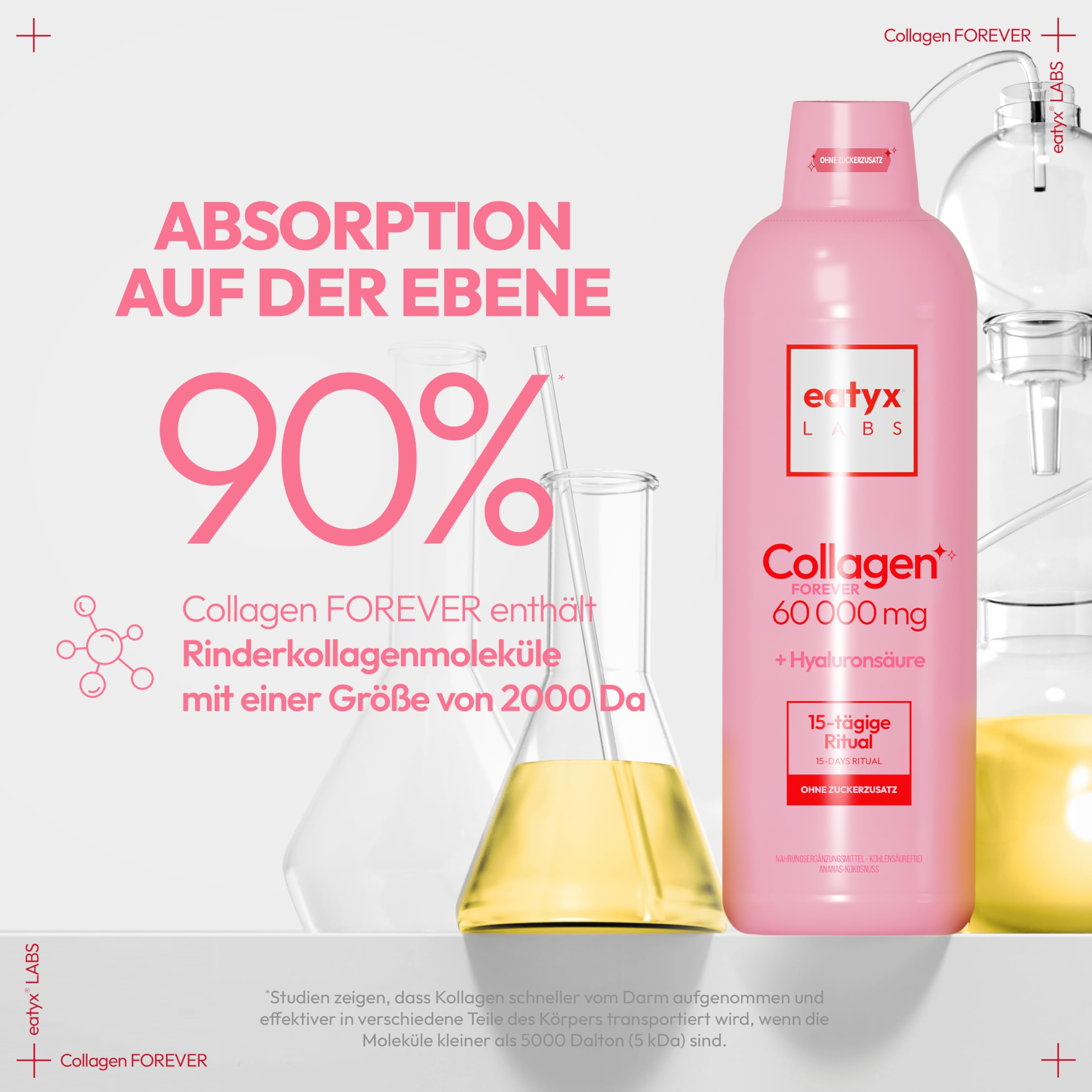 EATYX Labs Collagen Forever 500 ml – 60-dniowa kuracja kolagenowa 5000 mg, suplement diety na skórę, włosy i paznokcie, witaminy i kwas hialuronowy