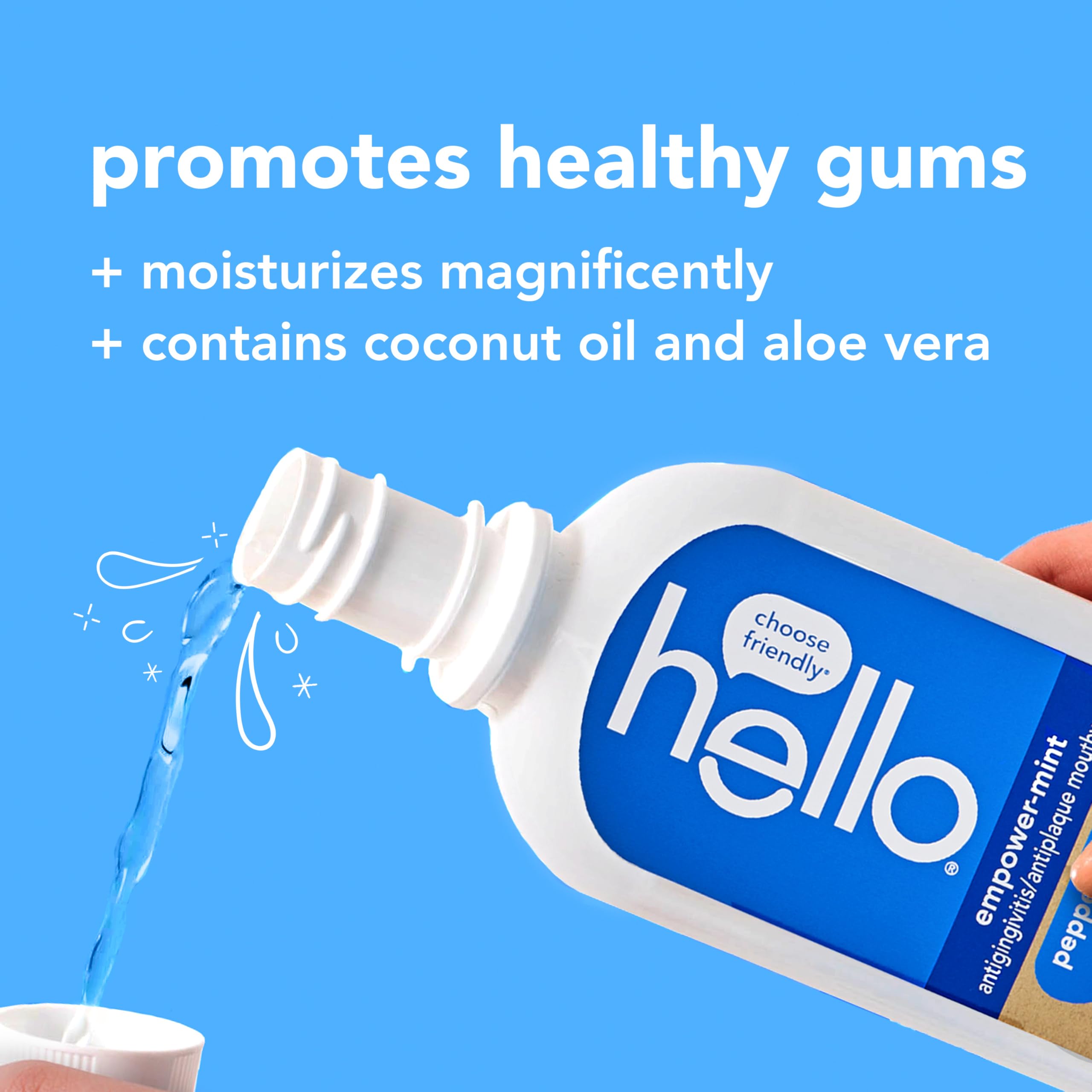 Hello Peace Out Plaque, Antigingivitis Alcohol Free Mouthwash, Natural Mint with Aloe Vera and Coconut Oil, Fluoride Free, Vegan, SLS Free and Gluten Free, 16 Ounce (Pack of 3): Peppermint Pow 16 Fl Oz (Pack of 3)
