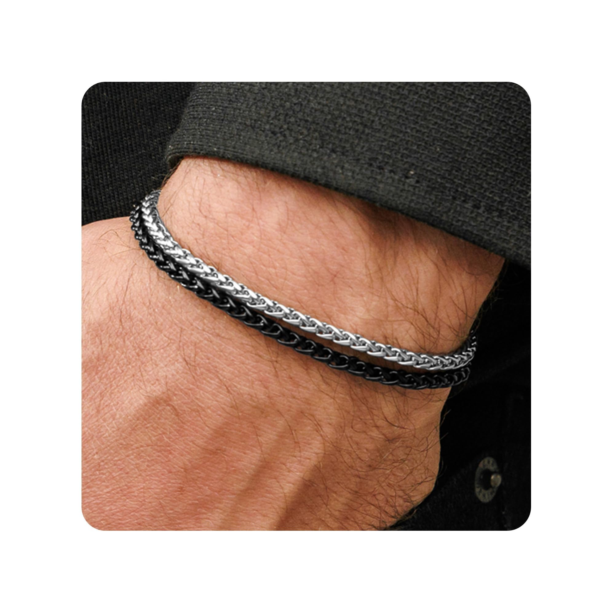 Mens Bracelet - Stainless Steel, Non Tarnish Rope Chain Bracelets, Stylish Gift for Men, Dad, Husband, Boyfriend, Bestfriend