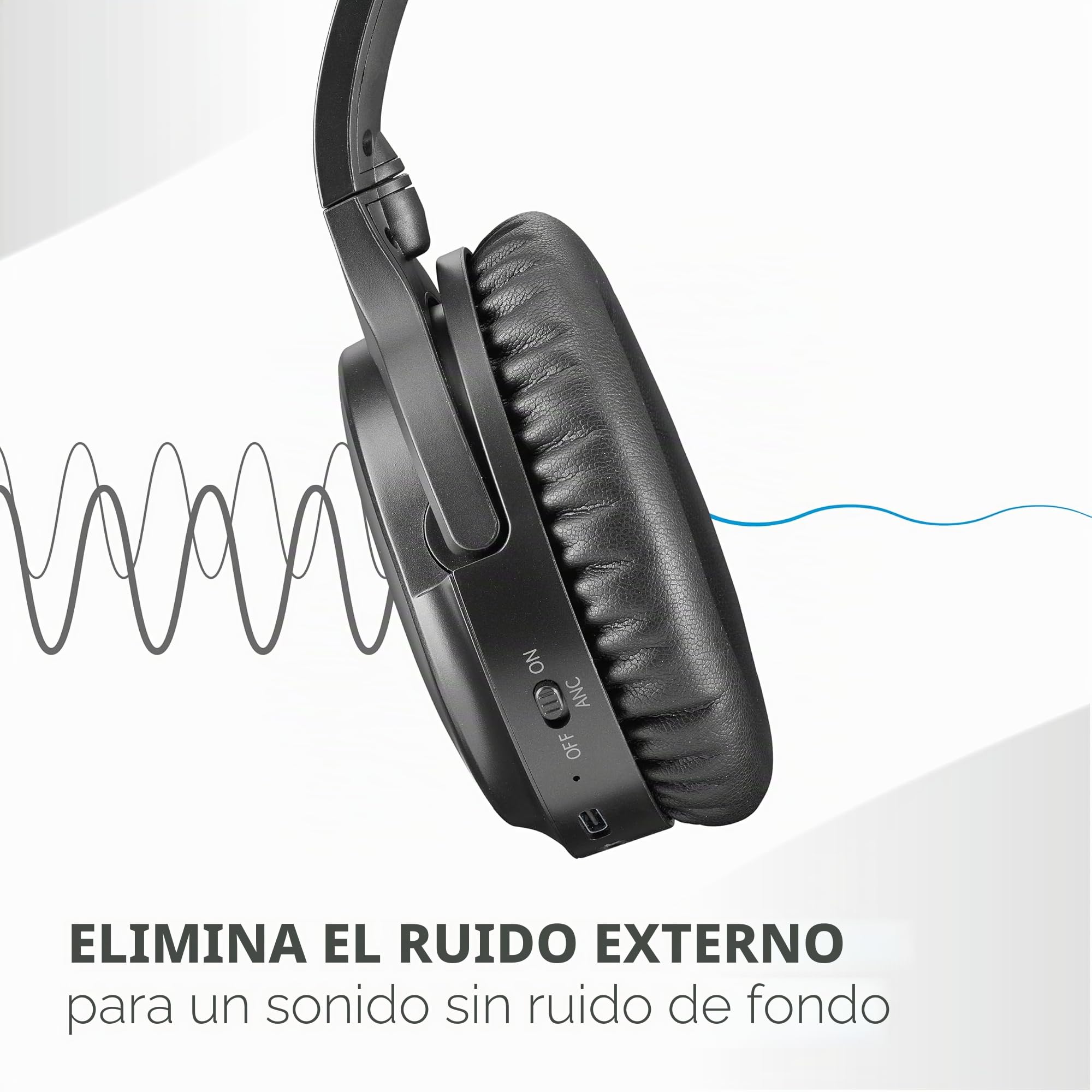 Music Sound - VIBRA - Auriculares Bluetooth inalámbricos con tecnología Active Noise Cancelling - Eliminan el Ruido Ambiental - Diadema Ajustable - 35 Horas de autonomía - Negro