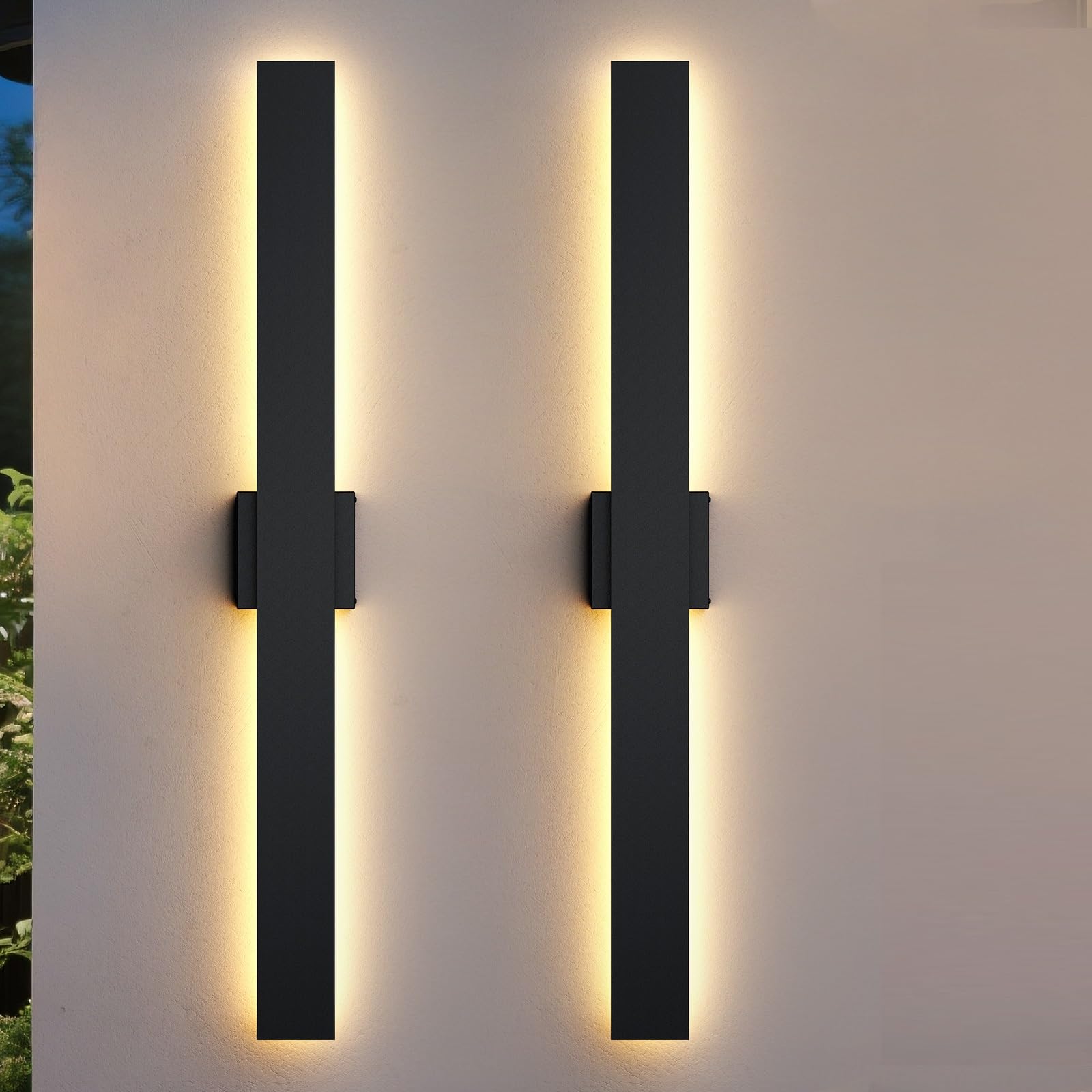 2 Pacchi 80CM Moderna Applique da Parete per Esterno, 3000K 4000K 5000K 10%-100% Dimmabile, IP65 Impermeabile Lampada da Parete Esterna per Casa, Veranda, Garage, Patio, Cortile, Ingresso Nero