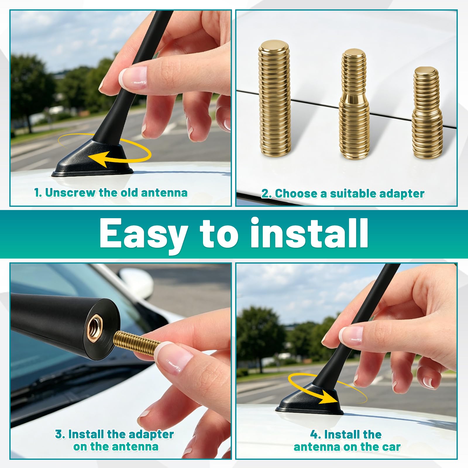 Car Aerial, Universal Antenna Replacement, AM/FM/DAB Roof Car Radio dab Aerial Mast, Radio Car Signal Booster Rod Car Antenna for Vehicles, Screws M4 M5 M6，23cm/9 inch Long — view 6