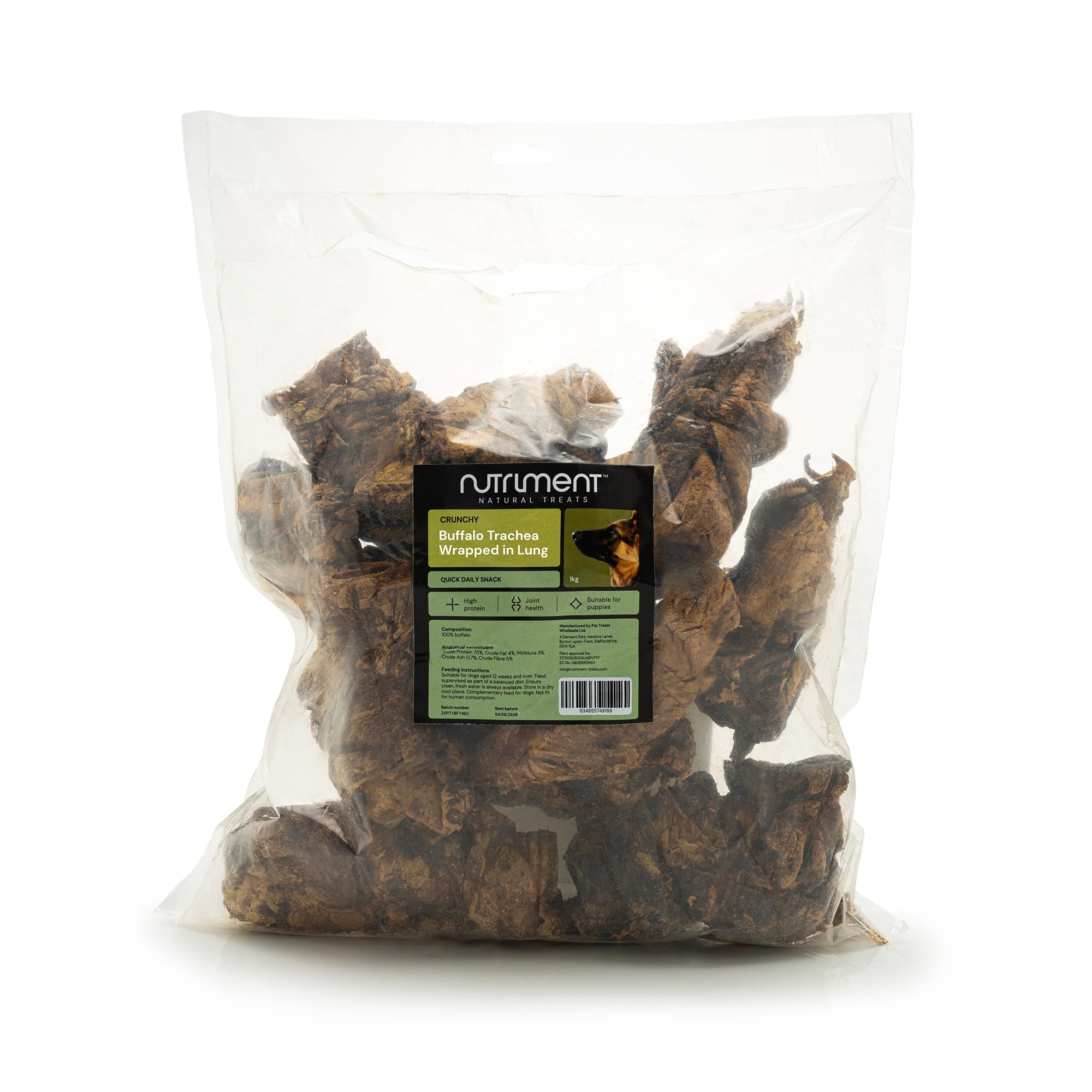 Natural Treats Buffalo Trachea Wrapped in Lung (1kg) Hypoallergenic High Protein Long Lasting Treat