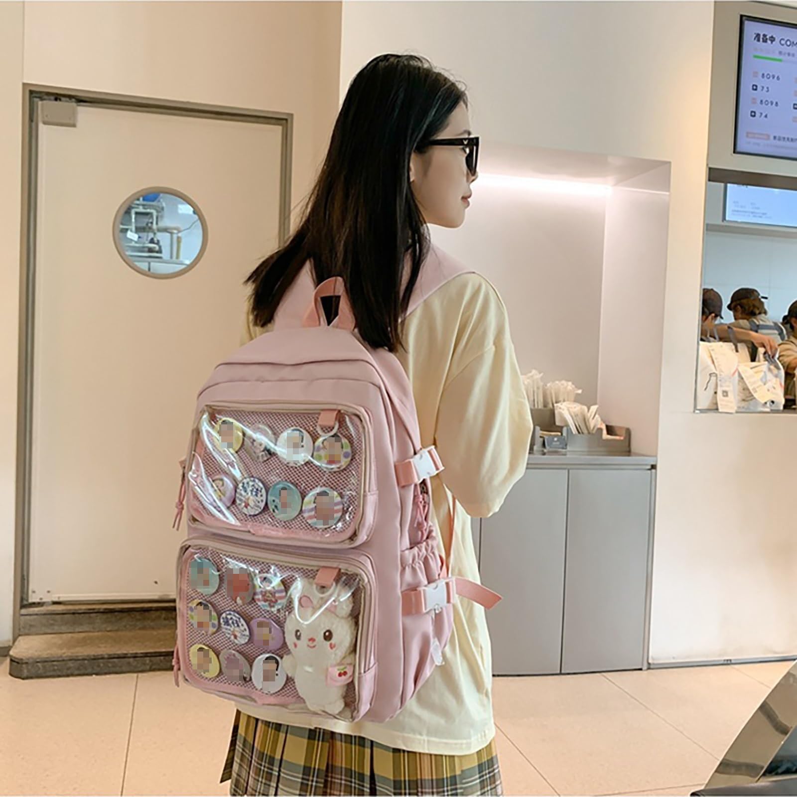 Ita Bag con finestre trasparenti per donne e adolescenti, zaino Kawaii JK Pin Display Zaino carino estetico grande zaino per la scuola casual zaino resistente Bookbag Anime Cosplay Regali