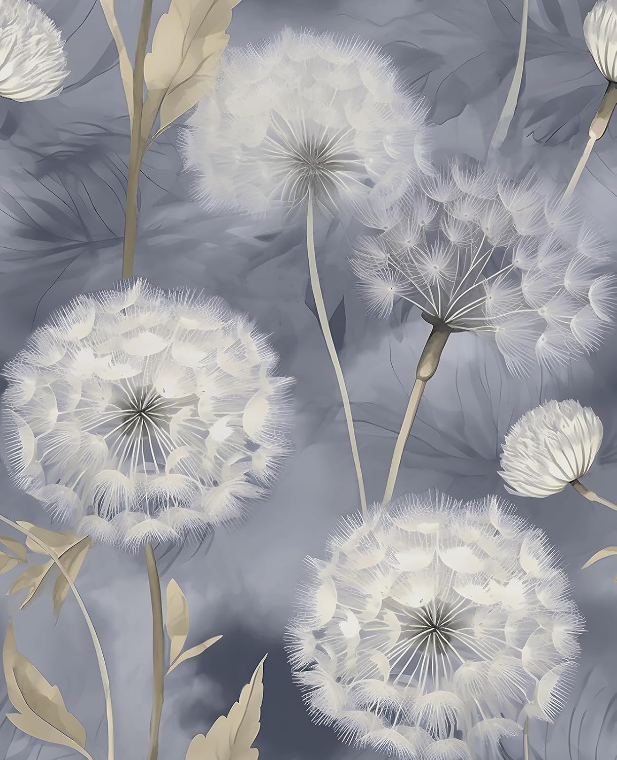 Extra Long Dandelion Floral Peel and Stick Wallpaper, Boho Removable Contact Paper Stick on Bedroom Bathroom Countertop Cabinet, Vinyl Grey Haze Blue Waterproof Nursery Wall Paper 17.5"x 393"