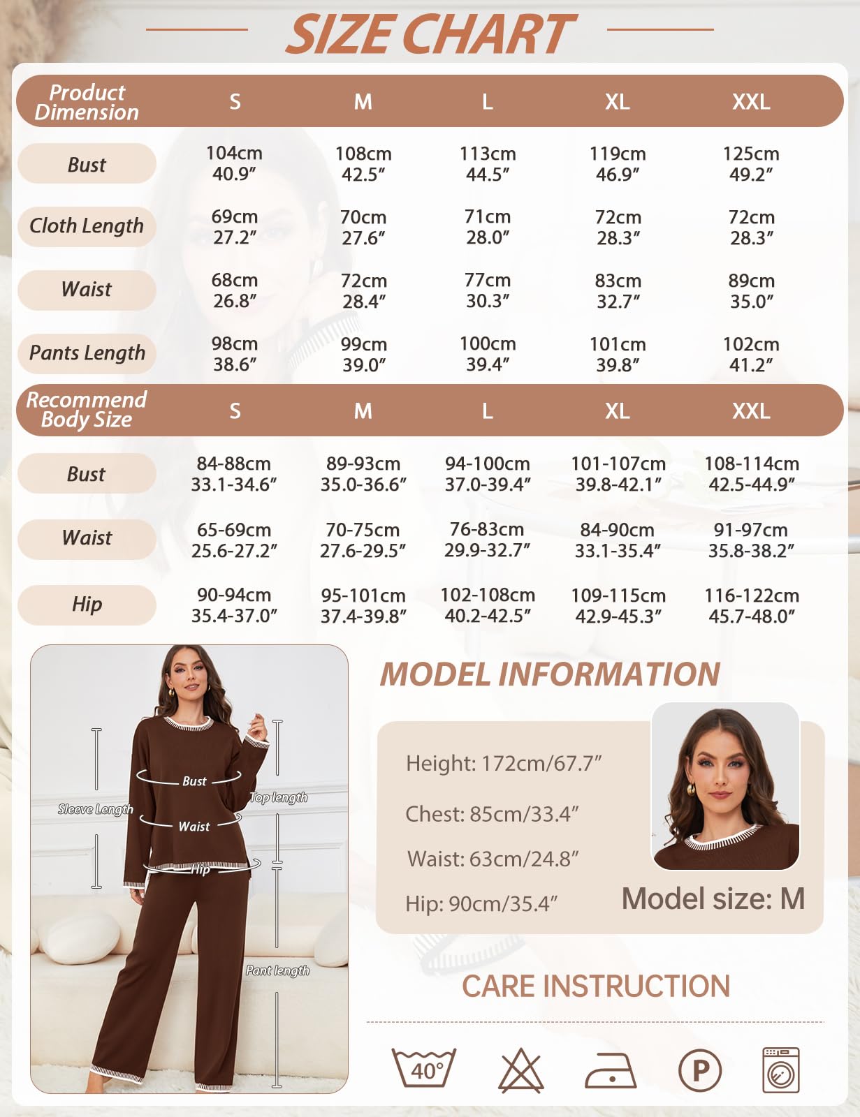 TOMEEK Zweiteiler Damen Elegant Hausanzug Damen Kuschelig Langarm Lounge Sets Strickpullover Top Weites Bein Hose Freizeitanzug Rundhalsausschnitt Outfit