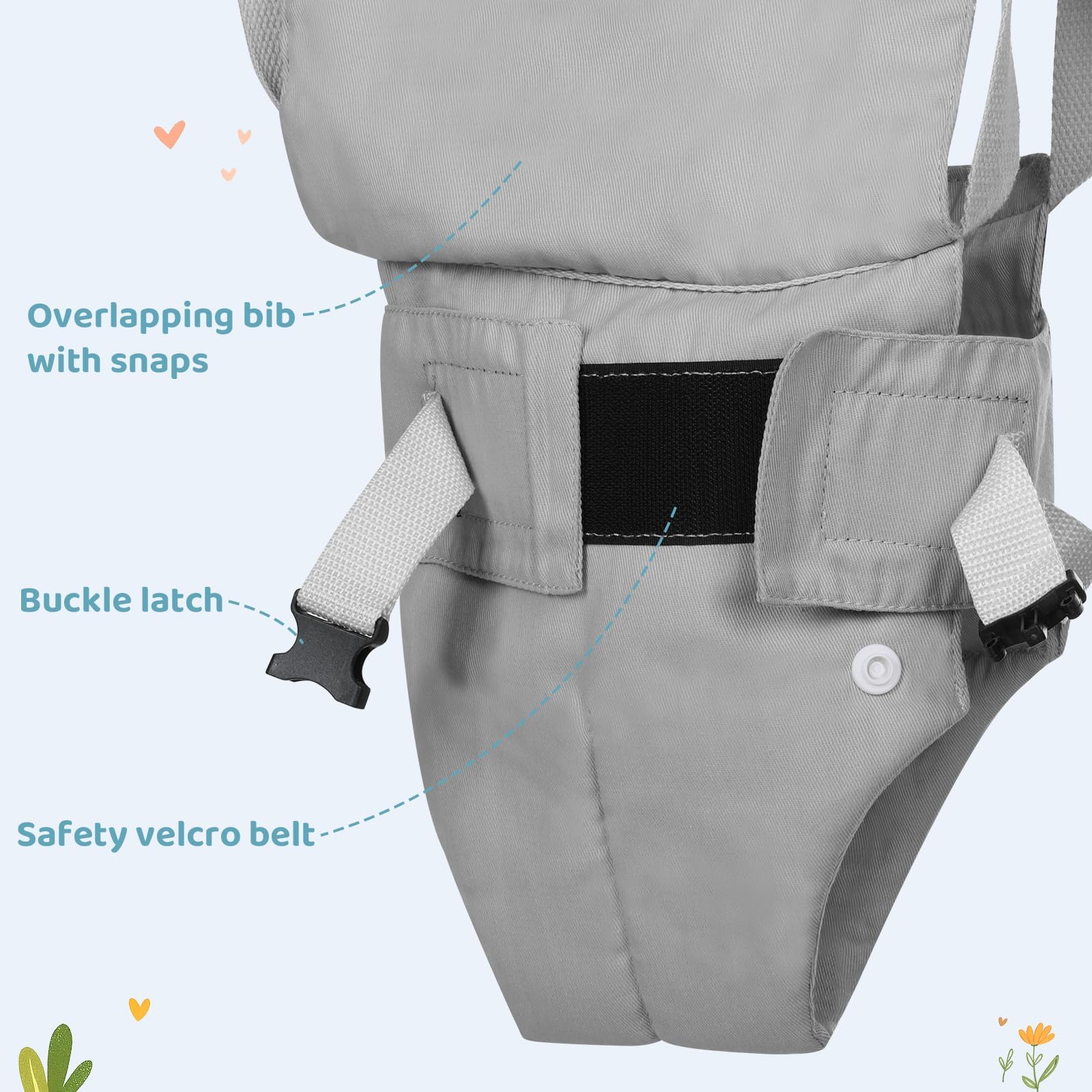Slevoo Baby Jumper, BabyTürhopser für Babys von 6–24 Monaten, Baby-Türwippe mit einfach zu verwendender Klemme und verstellbarem Gurt, Tragfähigkeit 18 kg(Grau)