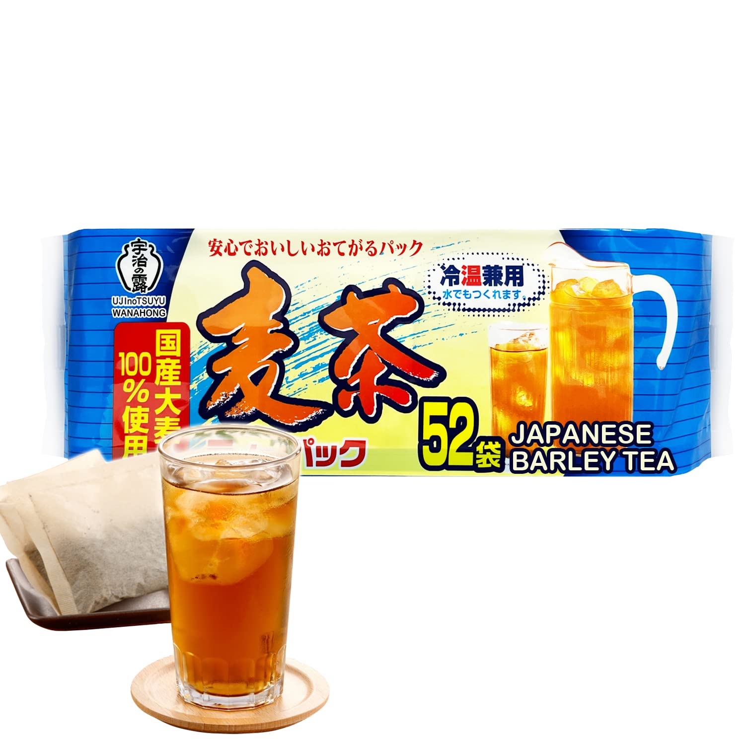 Japanese Premium Barley Tea (52 Large Tea Bags) | 100% Natural Mugicha | Caffeine & Sugar Free
