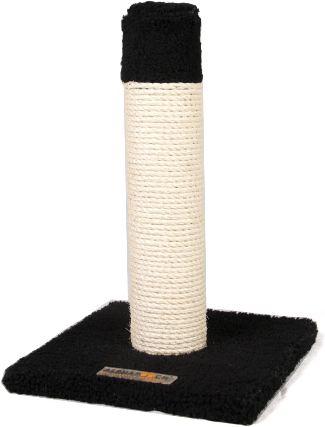AlphaPooch Purrfect Single Cat Scratch Post, Black Fleece with Natural Sisal Rope