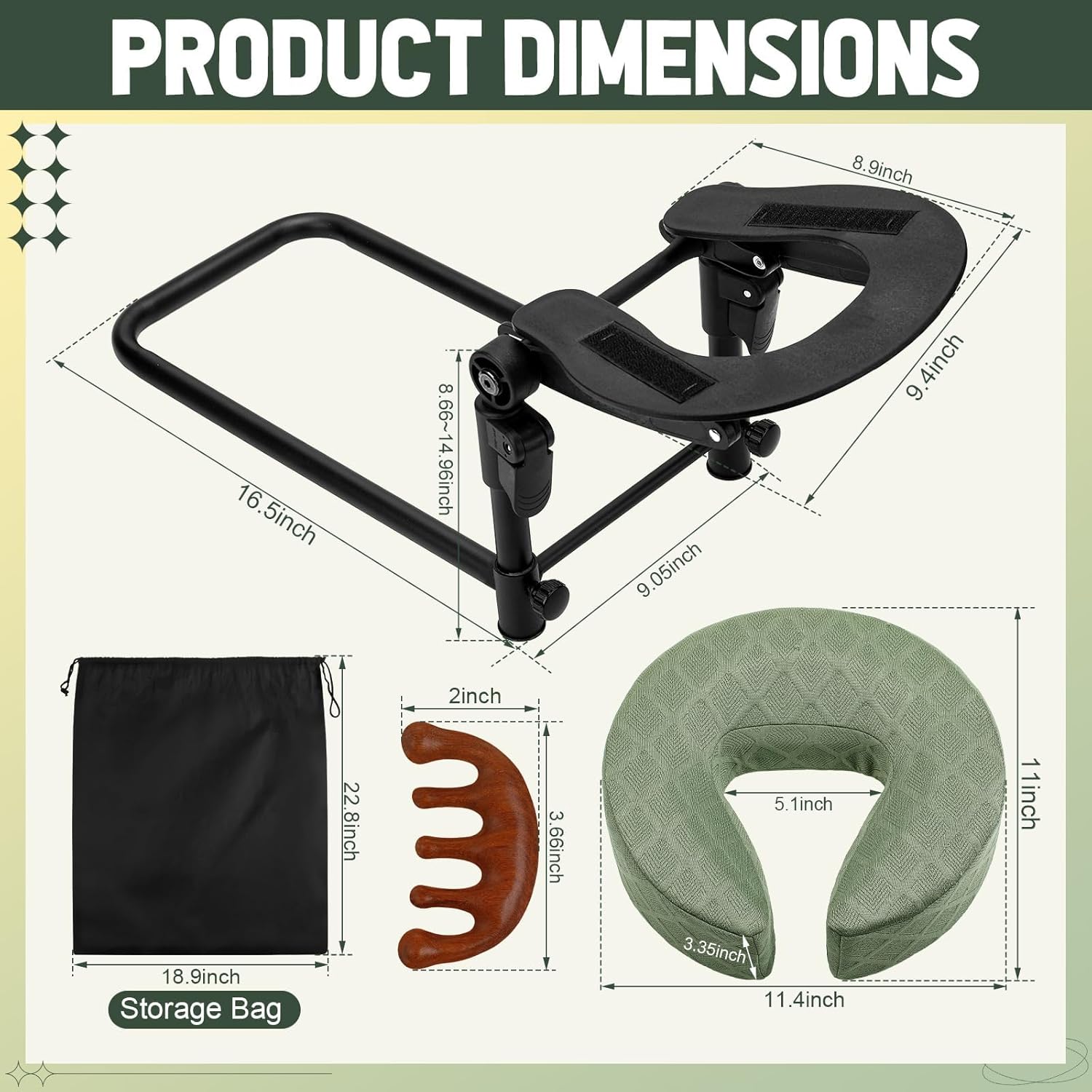 Massage Headrest for Bed with Scalp Massager Storage Bag, Adjustable Home Bed Massage Head Holder for Sleeping Mattress, Massage Face Cradle Face Down Pillow