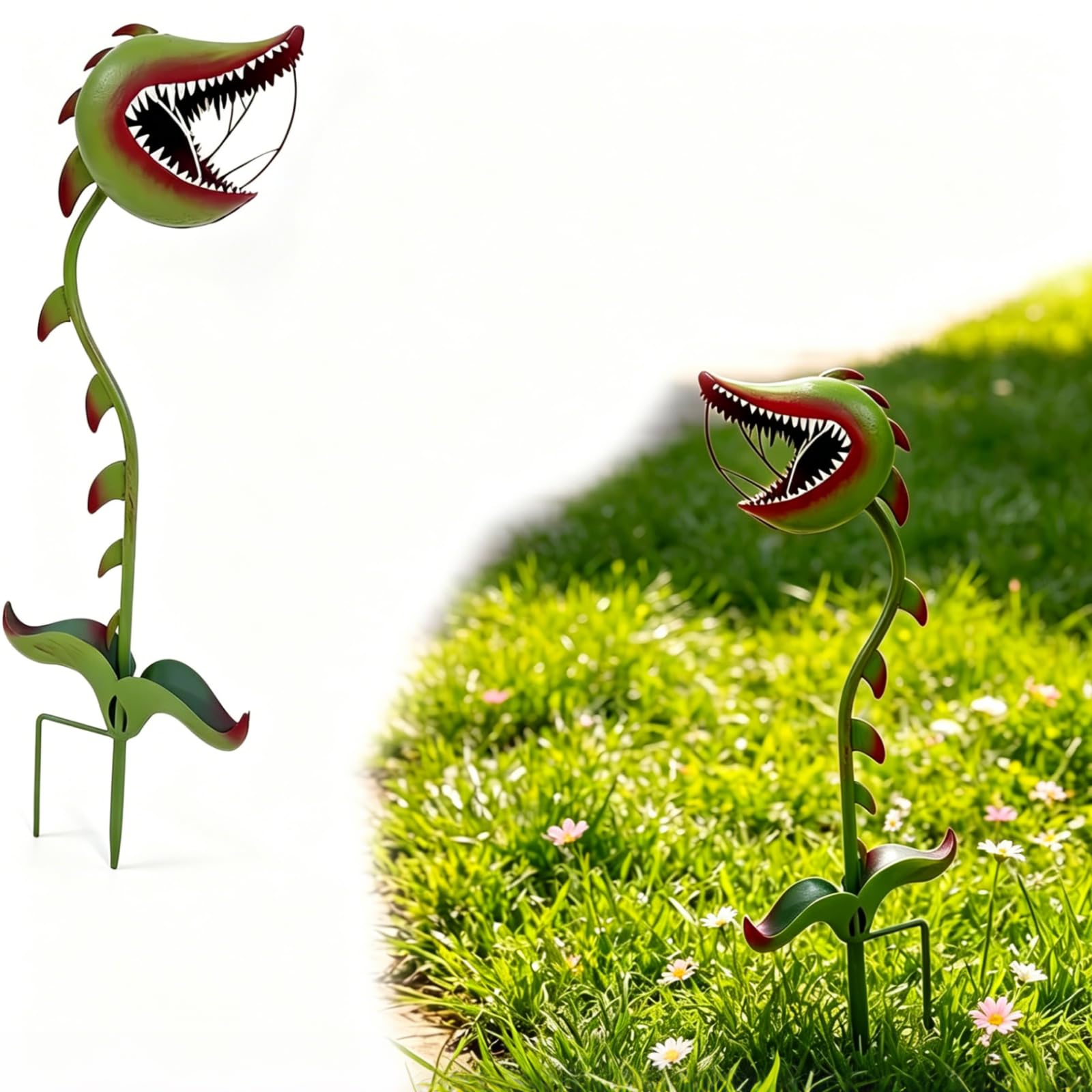 Large Metal Venus Flytrap Garden Stake – Whimsical Carnivorous Plant Yard Art, Durable Beast Flower Sculpture for Outdoor Flower Beds, Patios & Planters, Handmade Quirky Gift for Plant Lovers