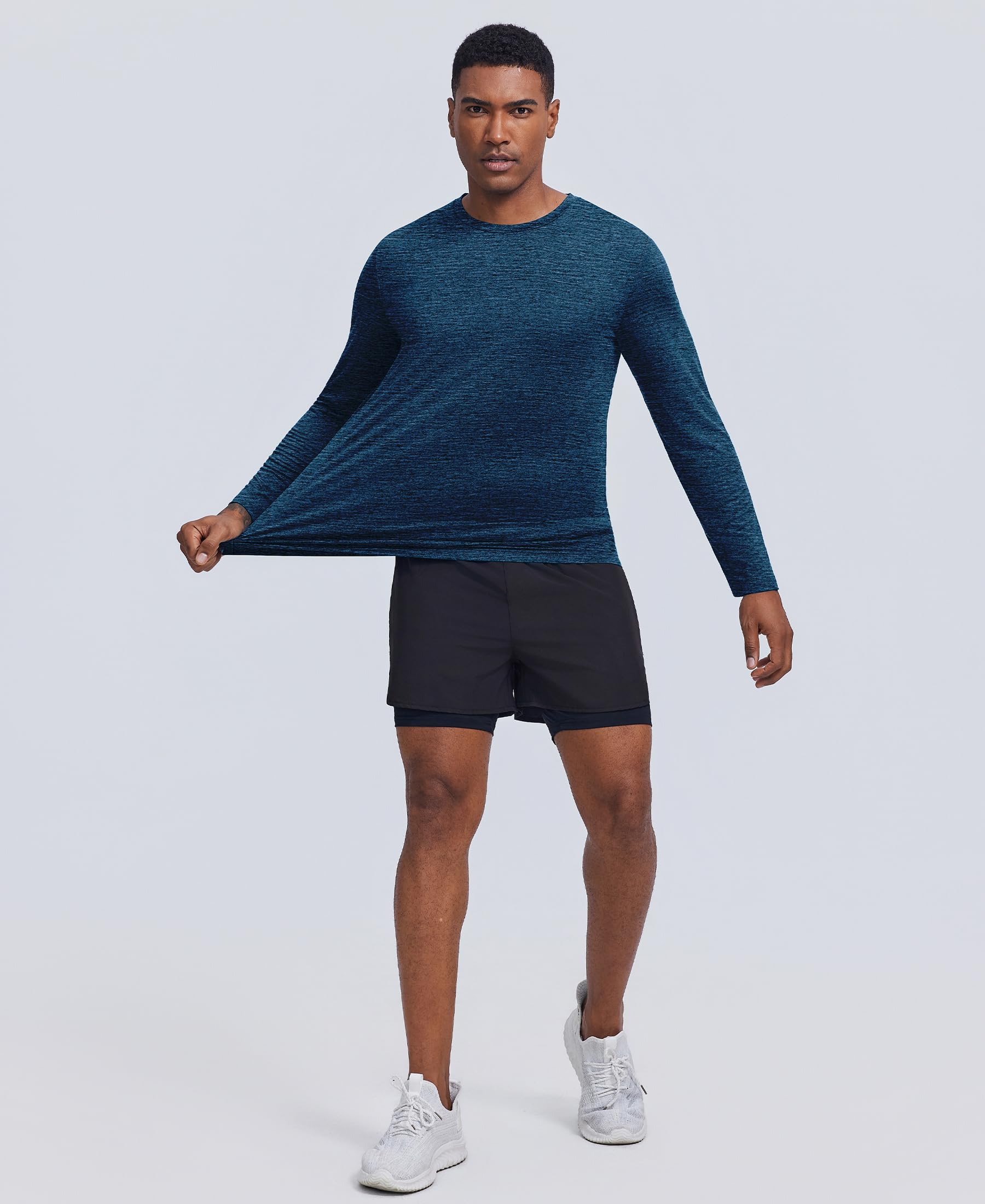 PINSPARK Camiseta Deportiva De Manga Larga para Hombre Protección Solar UPF 50+ Secado Rápido Alto Rendimiento Cuello Redondo Running Fitness Senderismo Actividades Al Aire Libre