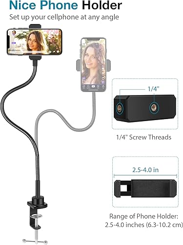 Miniatura 6 de InnoGear Soporte para cámara web con soporte para teléfono, soporte de brazo de cámara de escritorio, cuello de cisne para Logitech Webcam BRIO 4K