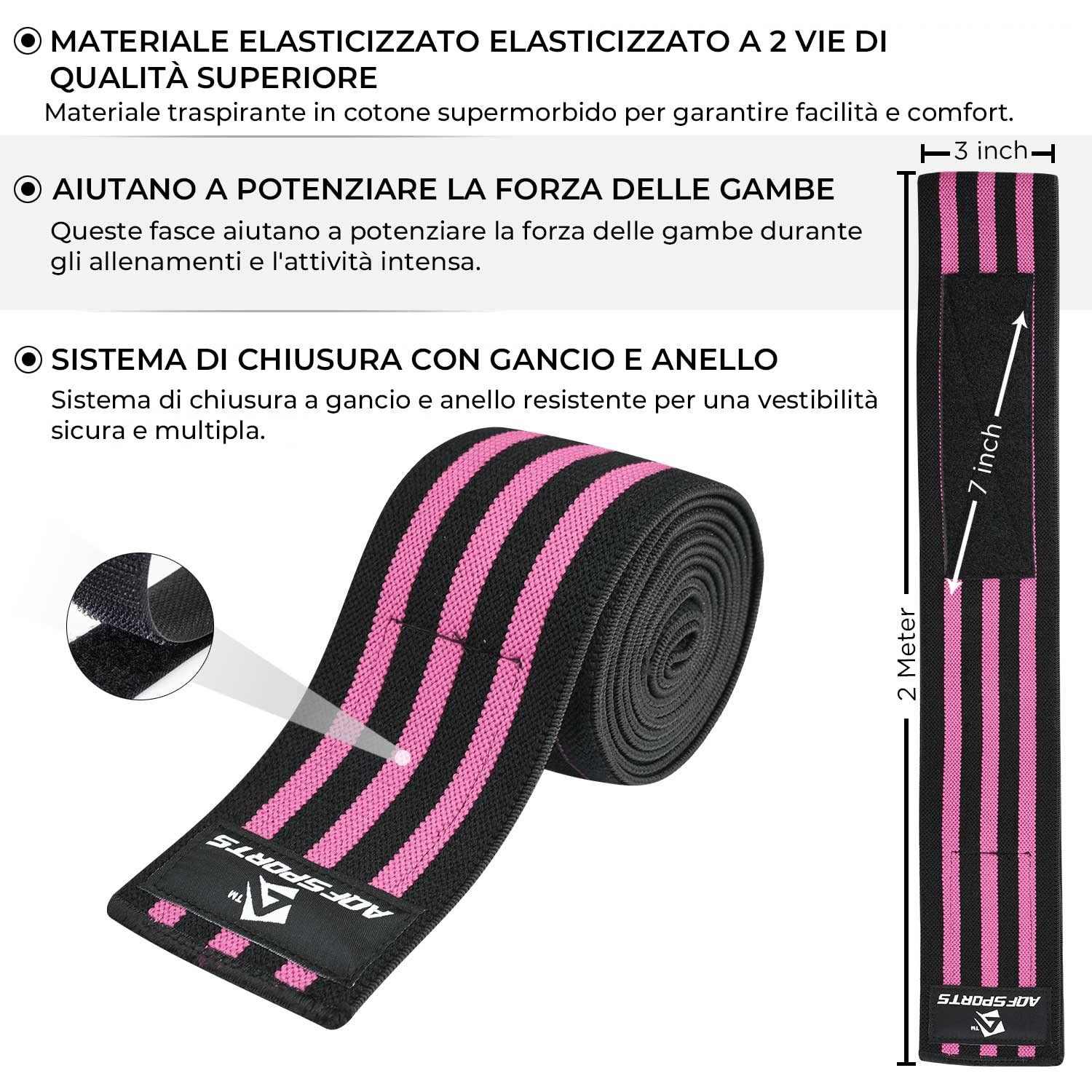 AQF Ginocchiere per Sollevamento Pesi, Con Certificazione IPL e USPA, per Palestra, Resistenti, 198,1 cm, Cinghie di Supporto Elasticizzate, per Powerlifting, Squat (Paio)