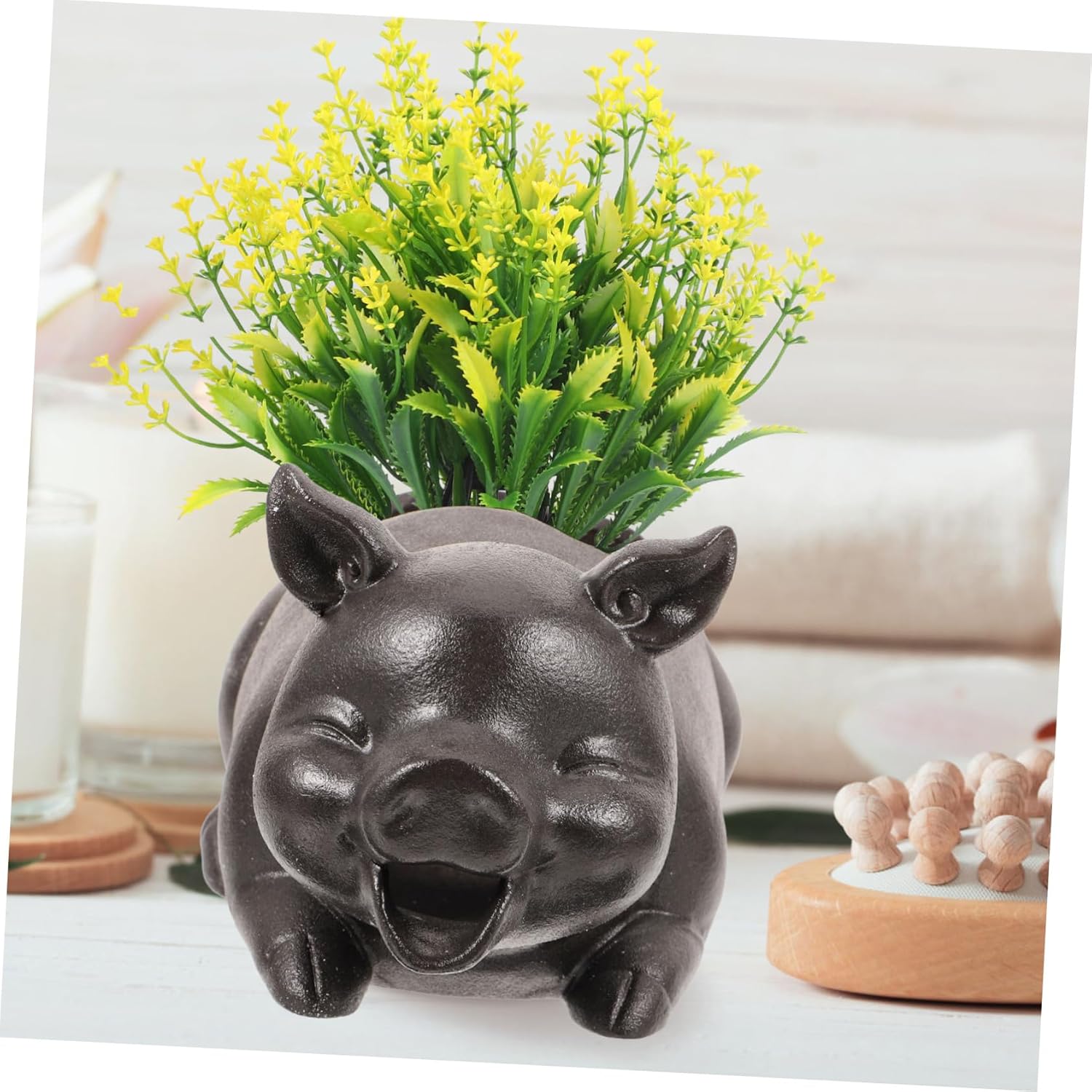 YARNOW Funny Pig Fountain Decor Waterfall Circulation Filter for Garden Tranquil Outdoor Landscape Feature Courtyard Decoration