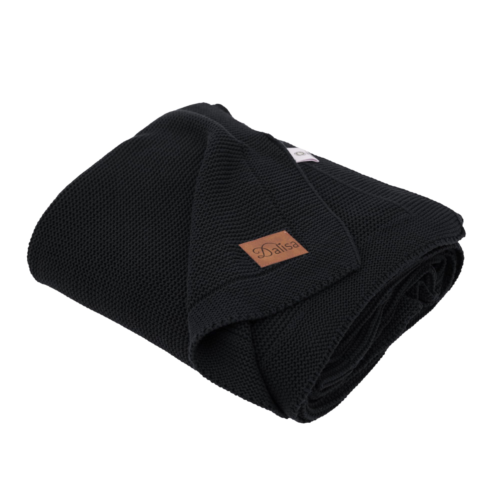 Dalisa Organic Turkish Cotton Throw Blanket 130 x 150 cm, Black – GOTS Certified, Soft Knit for Sofa & Bed, Boho Vintage Design, Machine Washable