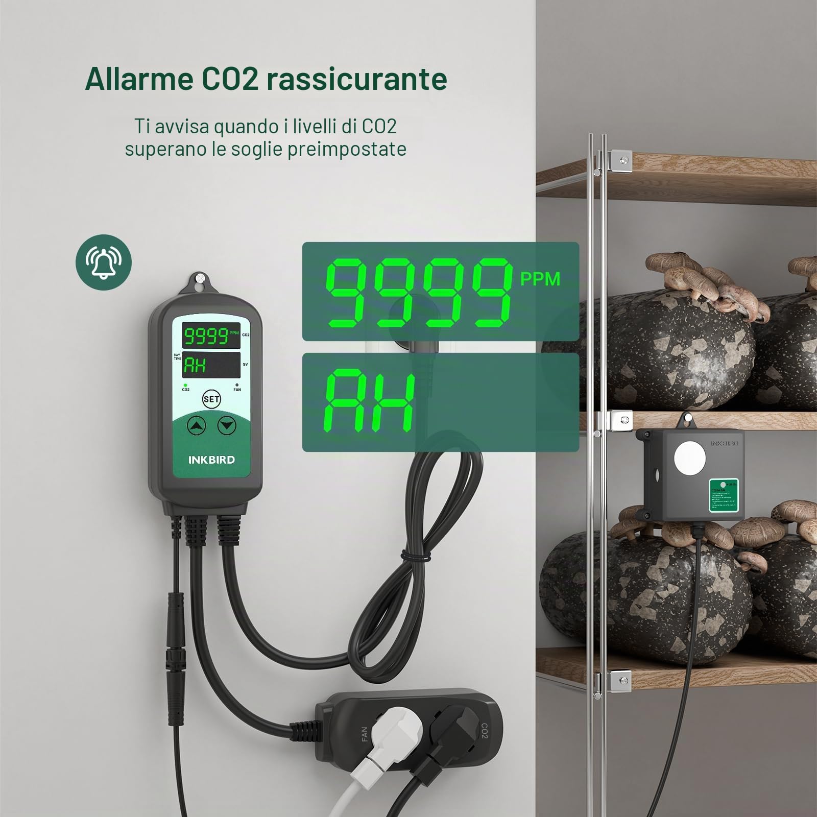 Inkbird ICC-510 Regolatore di CO2 Digitale,Controller di CO2 Programmabile,Monitor di Sistema di Ventilazione,Controllo di CO2 per Serra,Tenda di Coltivazione,Sistema di Ventilazione