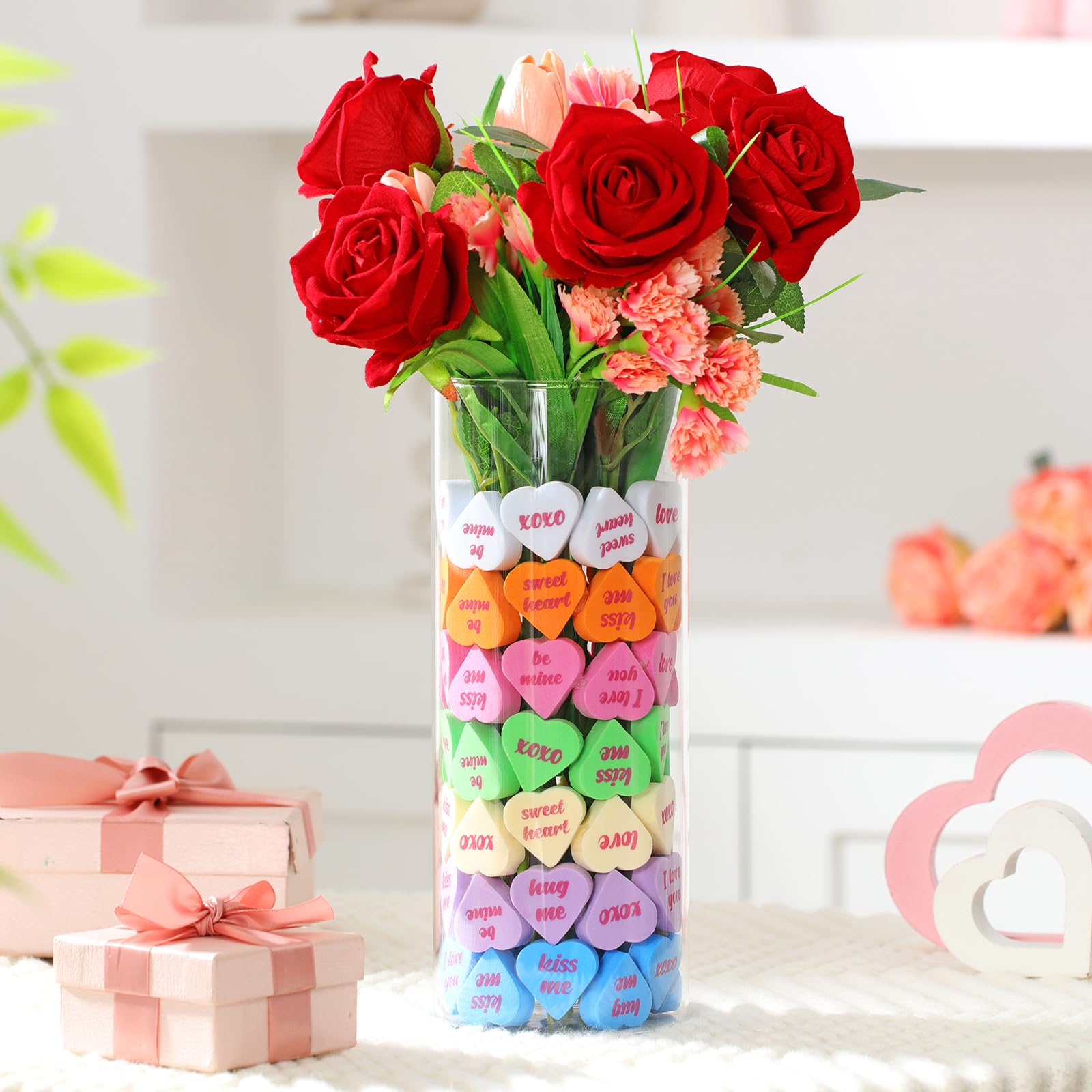 Amazon.com: 95 Pcs Valentines Day Decorations Artificial Flowers with ...