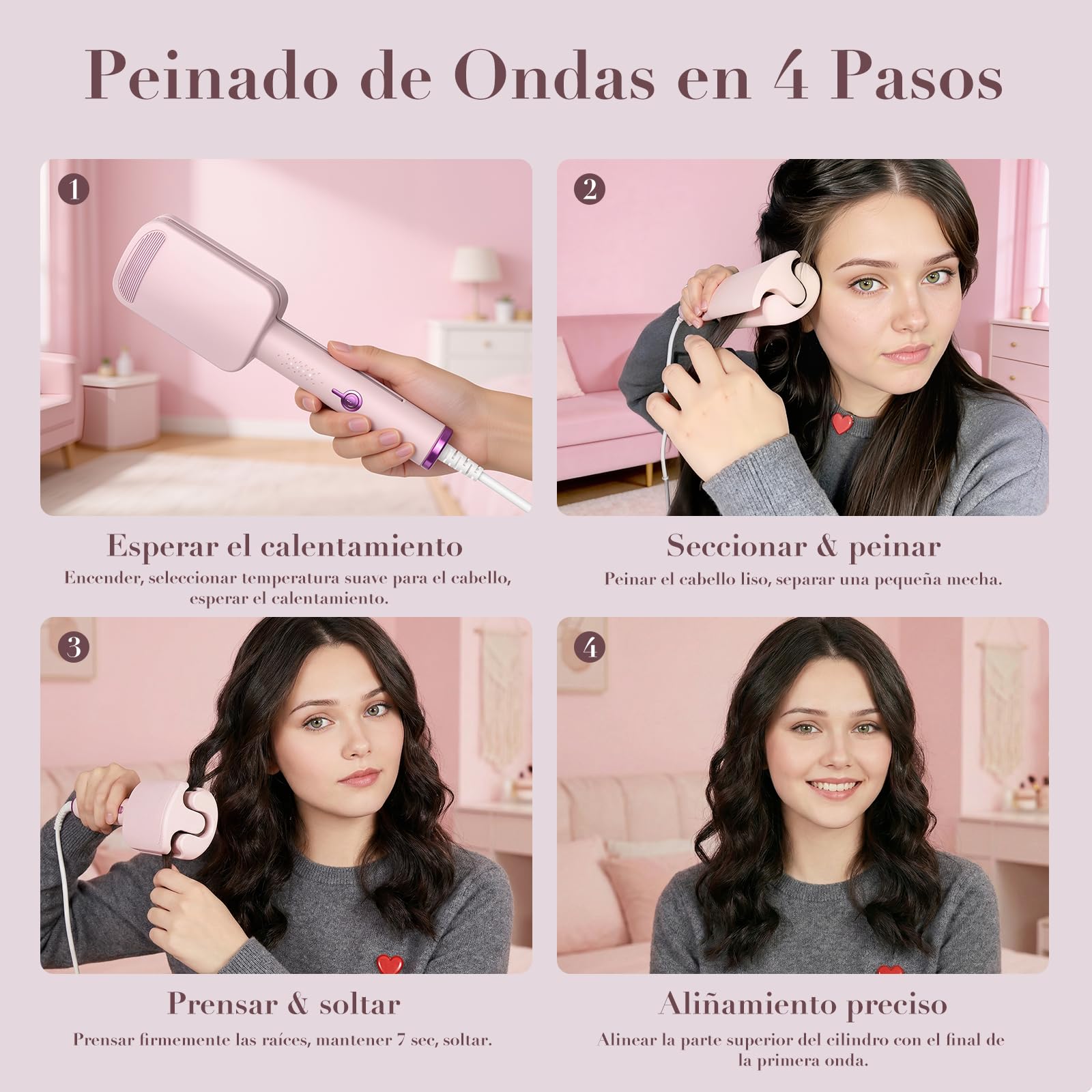 AISEELY Rizador de Pelo, 32 MM Rizador Pelo Ondas, 3 Barriles Ondulador de Pelo Iónico, 4 Temperatura Ajustable 140°C y 220°C, Anti-Escaldaduras Rizador Francés, Plancha Ondas para Principiantes