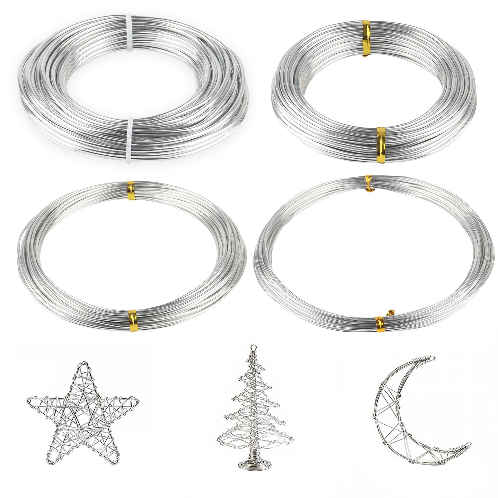 4 Rolls Aluminum Craft Wire Set (1mm, 1.5mm, 2mm, 2.5mm x 10m Each), Silver Heavy Duty Sculpting Armature Wire – Bendable & Non-Tarnish Metal Wire for Jewellery Making, DIY Projects & Bonsai Modelling