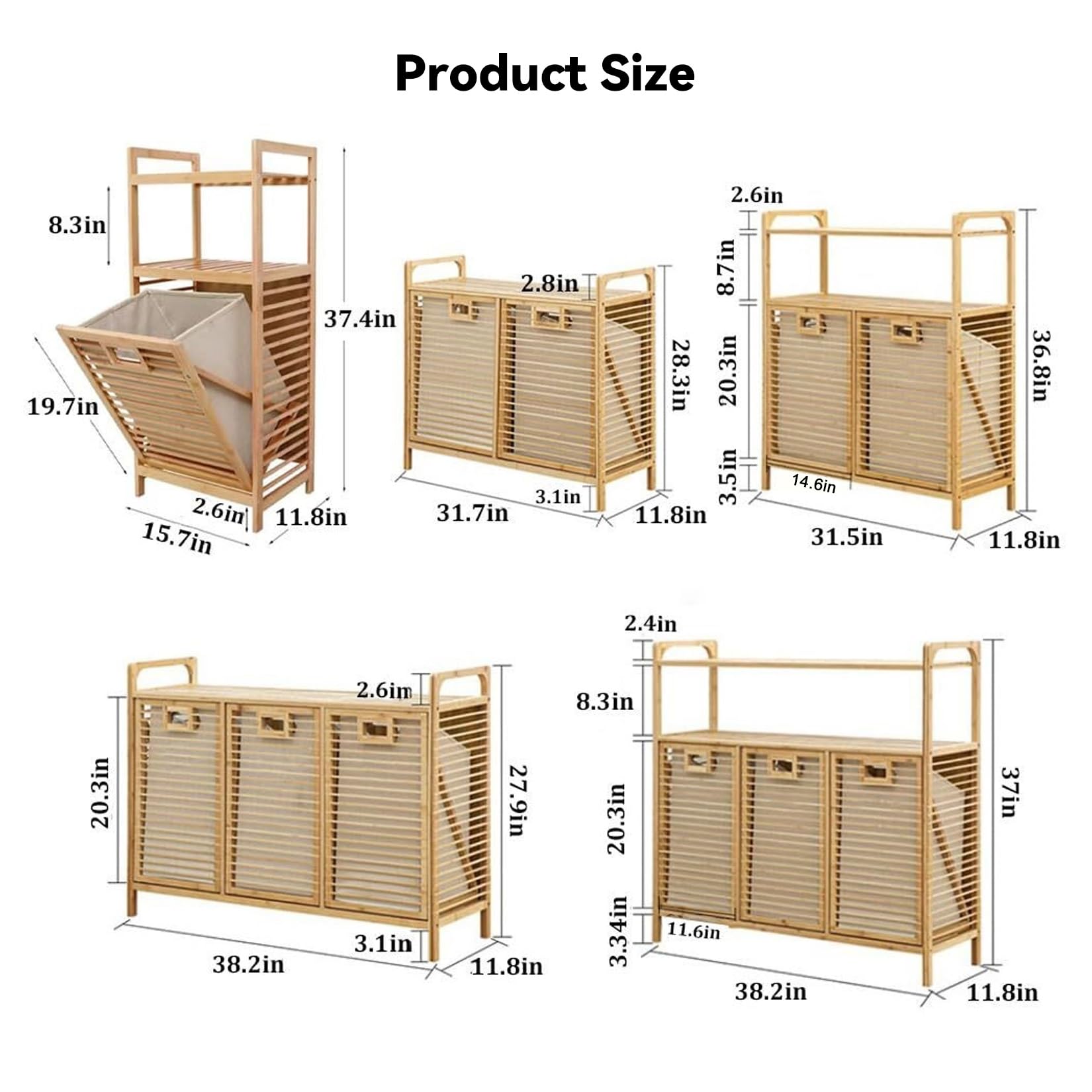 Mobile Portabiancheria Salvaspazio, Cesto Biancheria Sporca Bambù | Mobiletto Bagno Cesta Biancheria Con Ripiani, Contenitore Panni Sporchi Sacchi(2 storage shelves with Shelf)