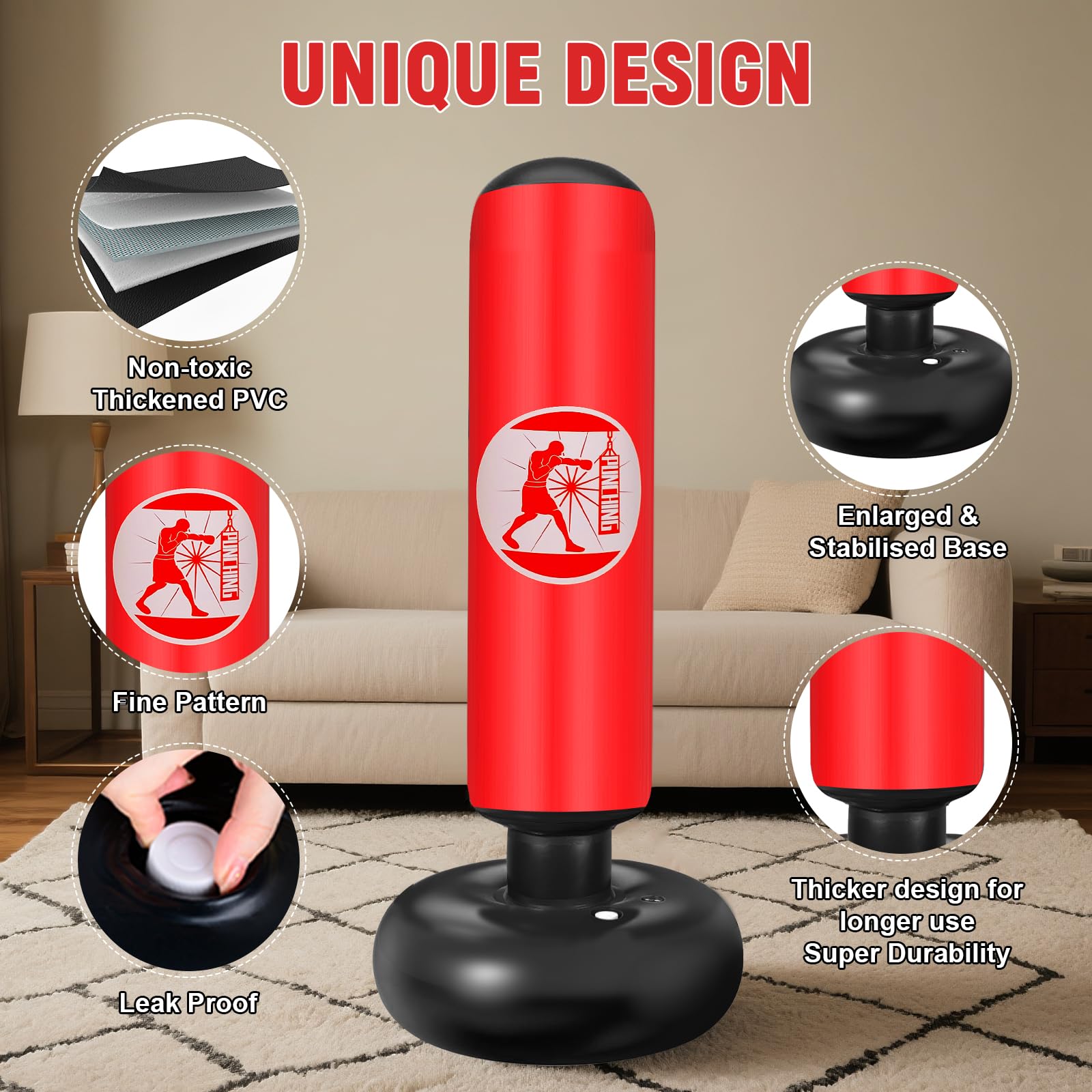 Qoosea Saco de Boxeo Niños 160cm con Bomba de Aire y Guantes, Bolsa de Boxeo Inflable Estable para Karate Kickboxing MMA