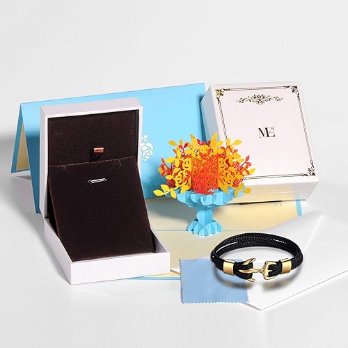 Miniatura 5 de MicLee Pulsera de cuero de anclaje vintage para hombre, pulsera multicapa, pulsera de cuerda con caja de regalo