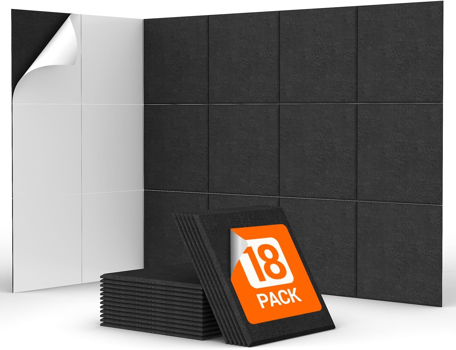 TONOR 18 Pack Acoustic Panels Self-adhesive, 11.6"x 11.6"x 0.4" Square Soundproof Wall Panels, Noise Dampening Insulation Treatment Wall Panel Sound Absorbing Padding for Recording Studio Home Black