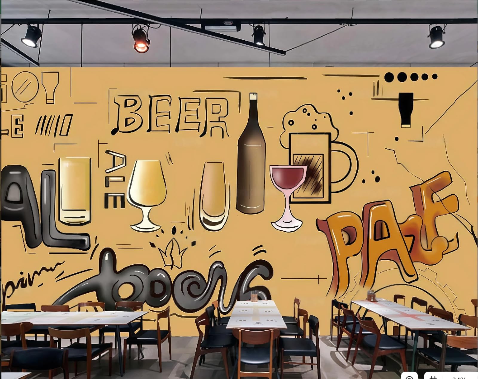 Xdoubao 3D Wallpaper Hand-Painted Retro Letters Drink Poster Shopping Mall Personality Bar Coffee Shop Background Mural Western Restaurant Wallpaper,,430X300cm