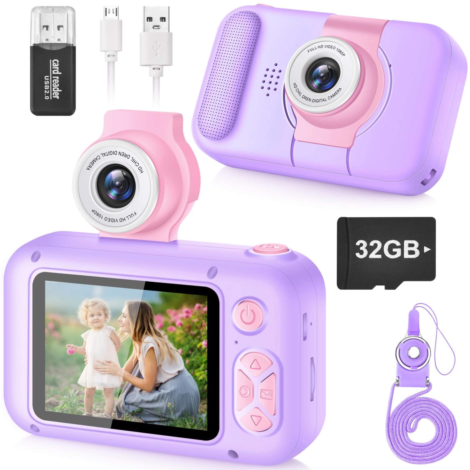 Kids Camera, ARNSSIEN Camera for Kids, 2.4" IPS Screen Digital Camera, 180° Flip Lens Student Camera, Kids Selfie Camera with Playback Game, 4 5 6 7 8 9 10 11 Years Old Christmas Birthday Gift for