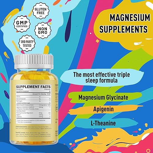 Miniatura 2 de Gomitas de glicinato de magnesio  800 mg de gomitas de magnesio, apigenina y L-teanina, suplementos de glicinato de magnesio para adultos y niños,