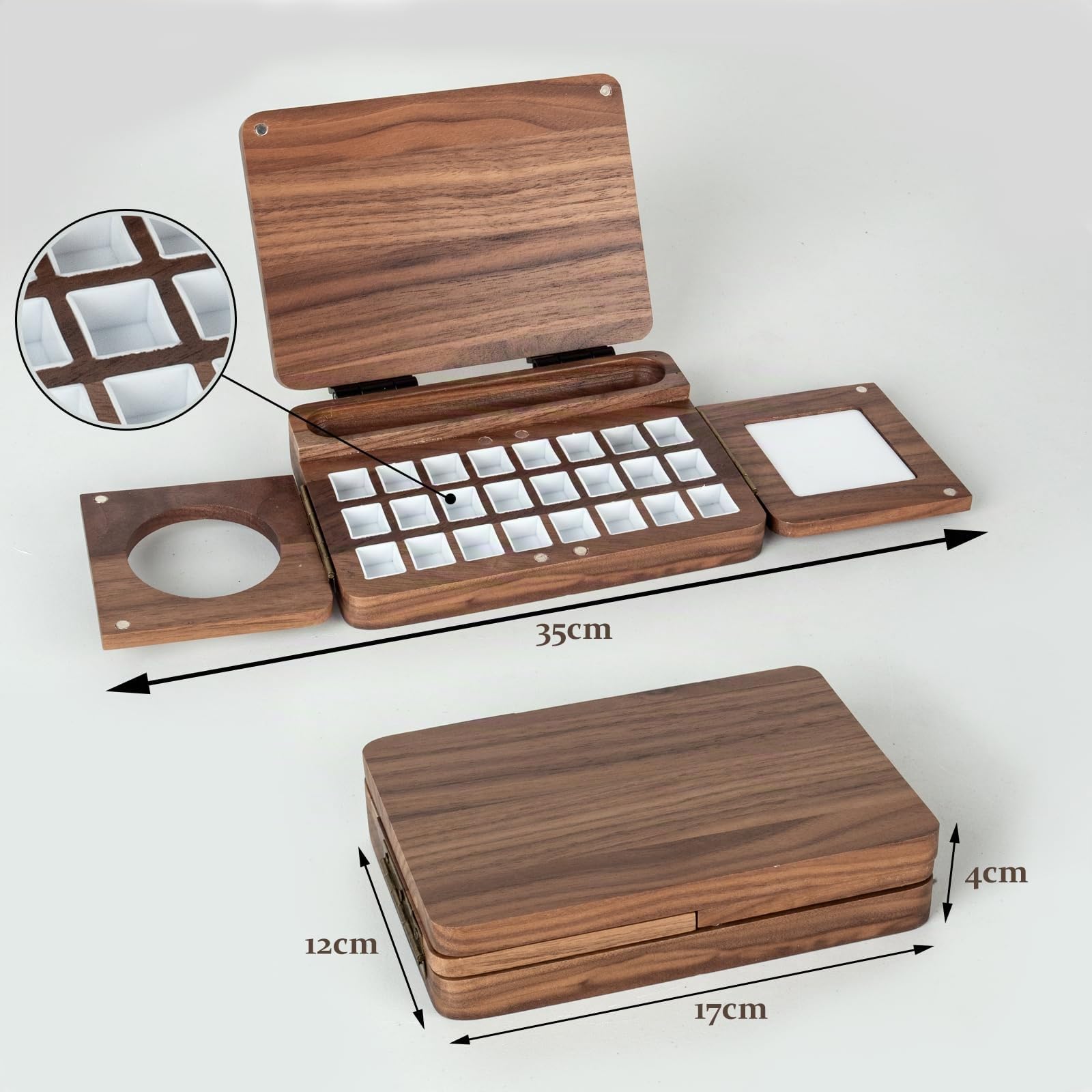 Paleta de Pintura de Madera para Acuarelas con Tapa Paleta de Pintura Acrílica con 24 Rejillas Caja de Paleta de Nogal Negro Paletas de Pintura para Viajes al Aire Libre Paletas de Pintura