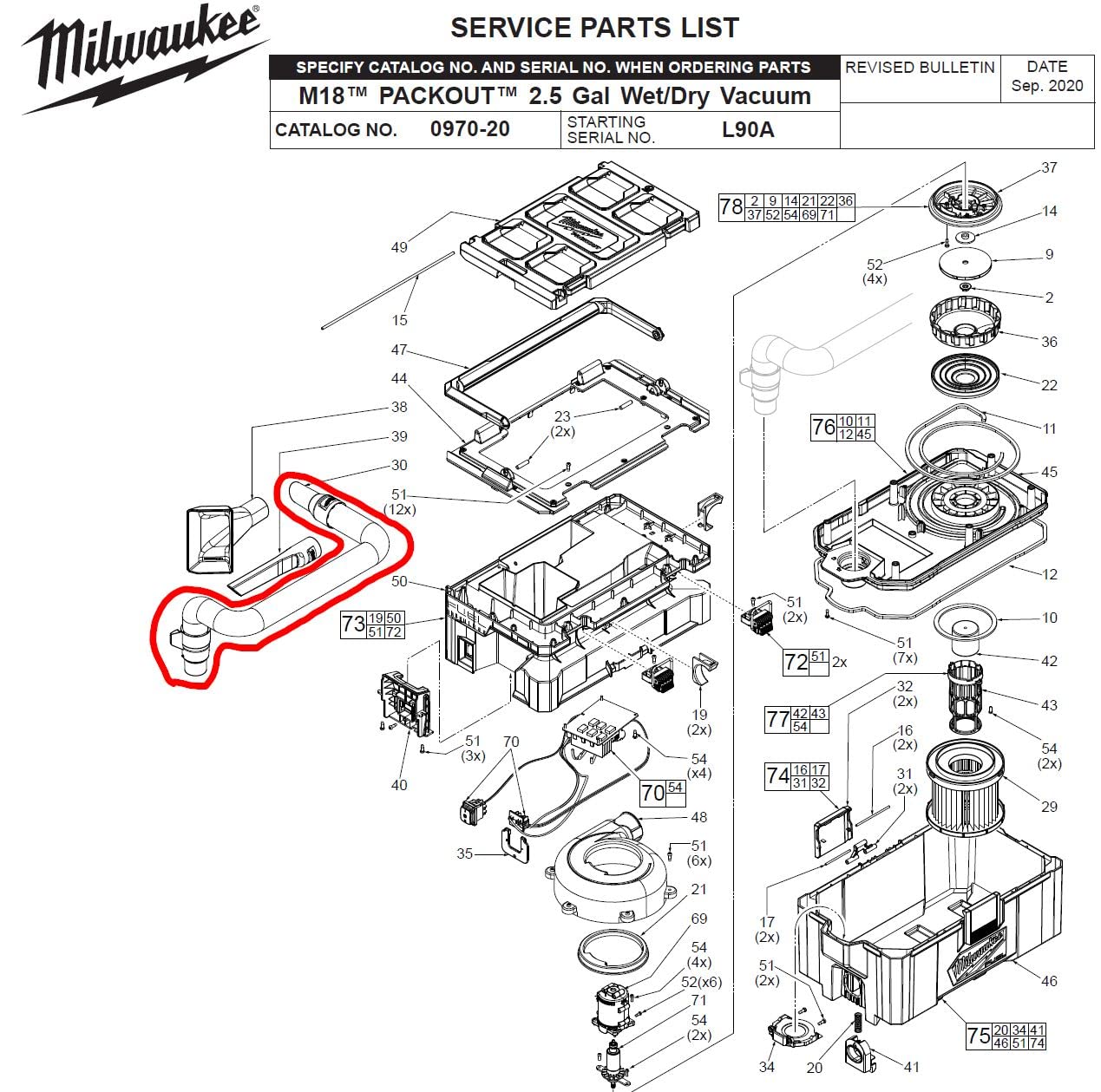 Milwaukee 14-37-0016 - Conjunto de manguera para aspiradora 0970-20 PACKOUT