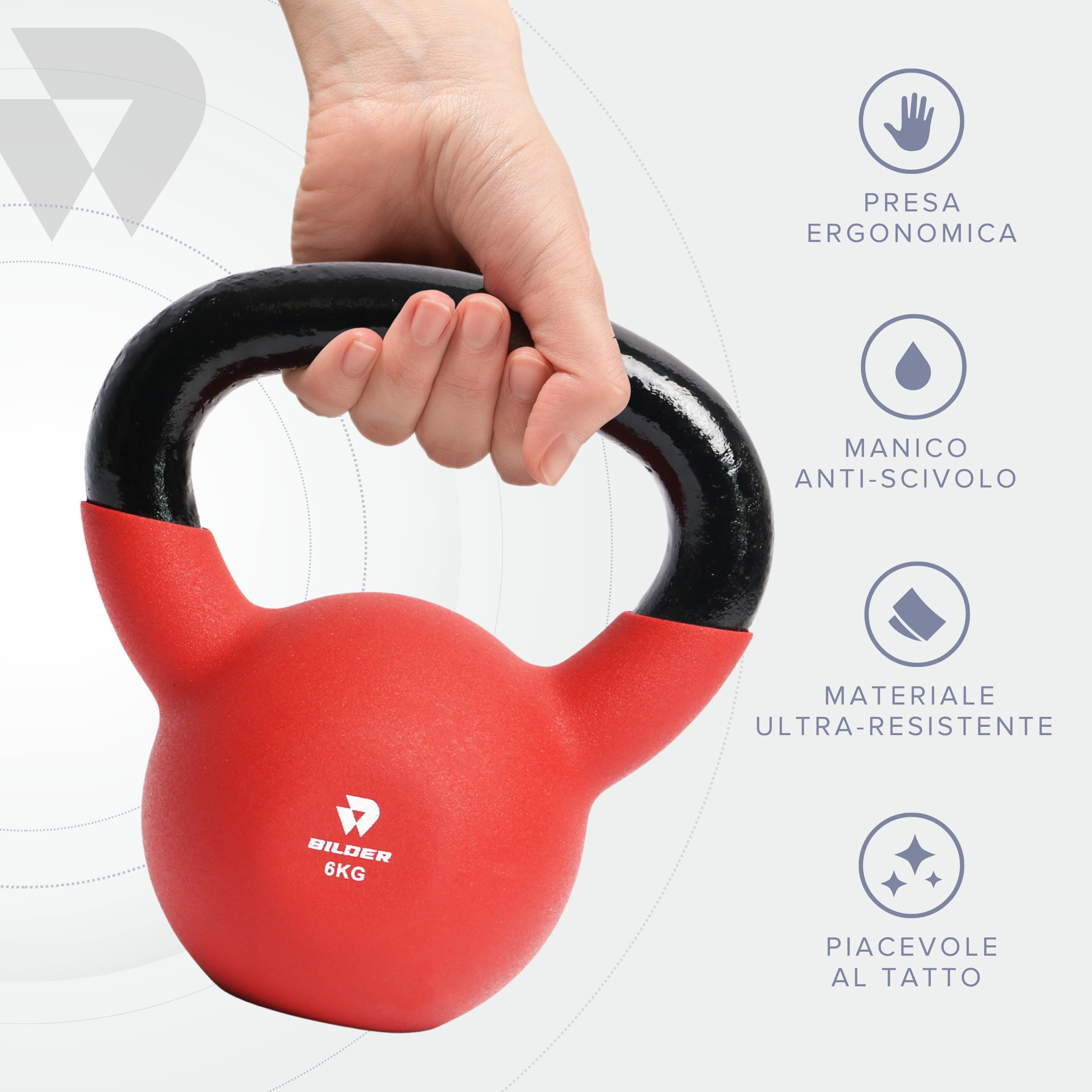 BILDER- Kettlebell con Impugnatura Ergonomica e Antiscivolo, Pesi in Ghisa con Rivestimento in Neoprene, Ideale per Esercizi e Allenamento Forza Cardio e Funzionale, Attrezzi Palestra Casa Fitness
