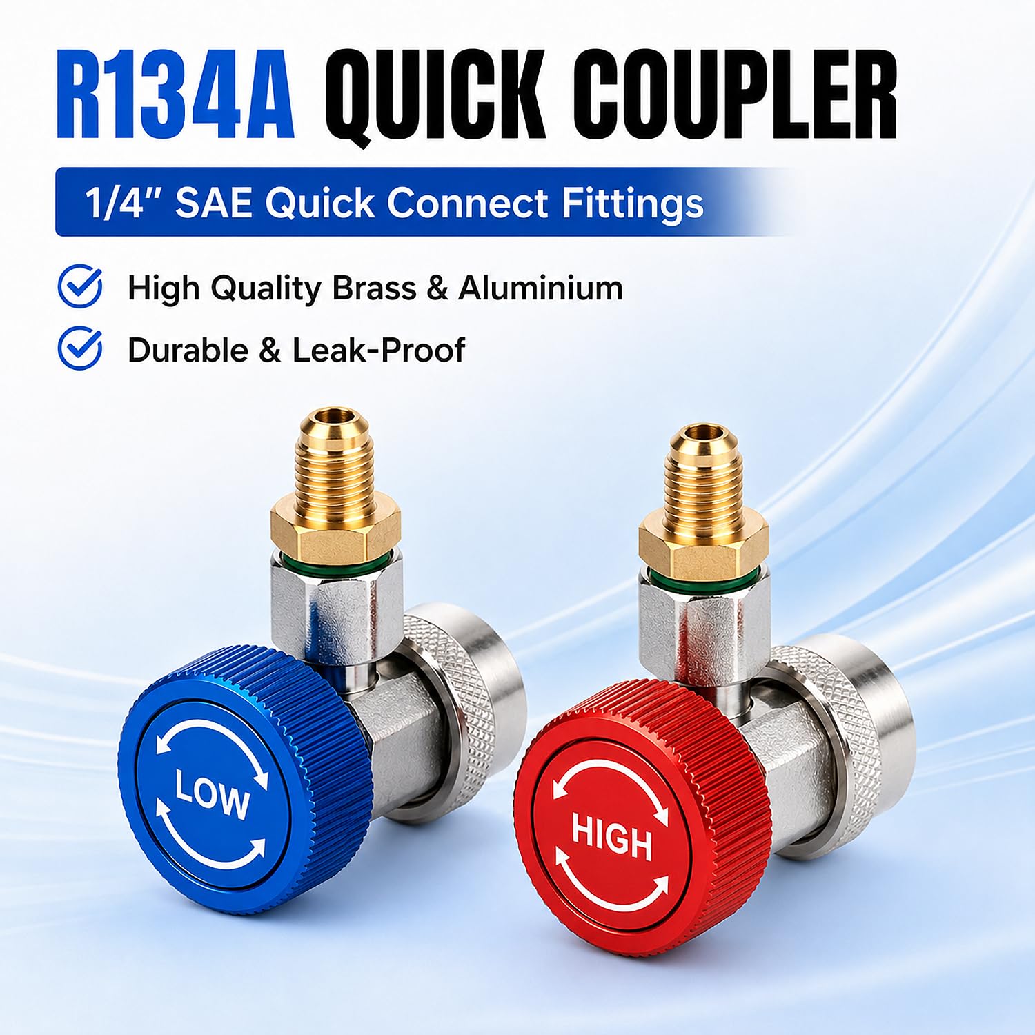 Connecteur Raccord Rapide R134A, Couple Adaptateur R-134A 1/4 Pouce Sae Hvac Raccords De Voiture A/C Raccord Rapide Bas/Haut, Kit Connecteur Flexible Collecteur Freon Hvac